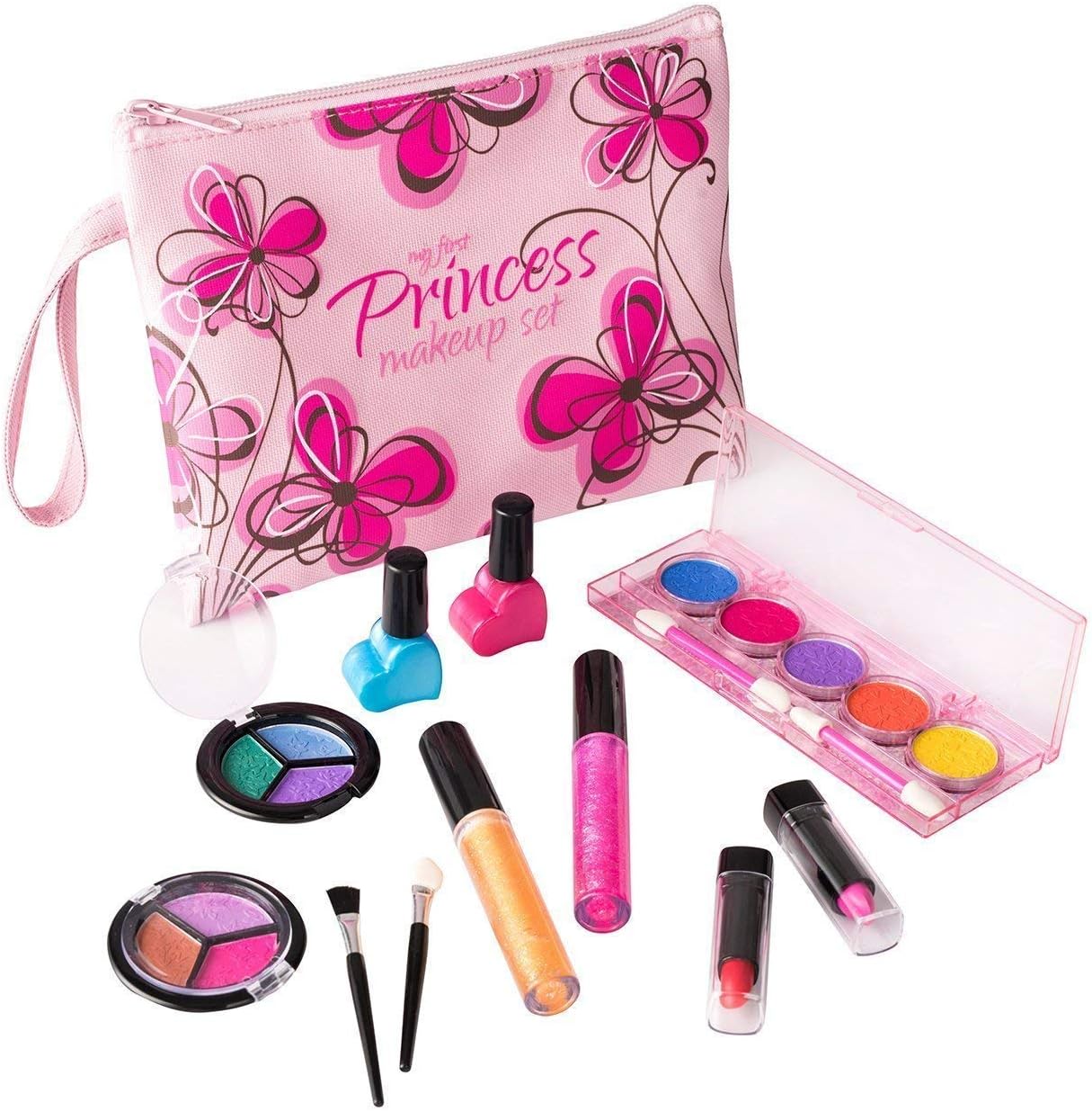 Playkidz My First Princess Washable Real Makeup Set in Pink Floral Cosmetic Bag