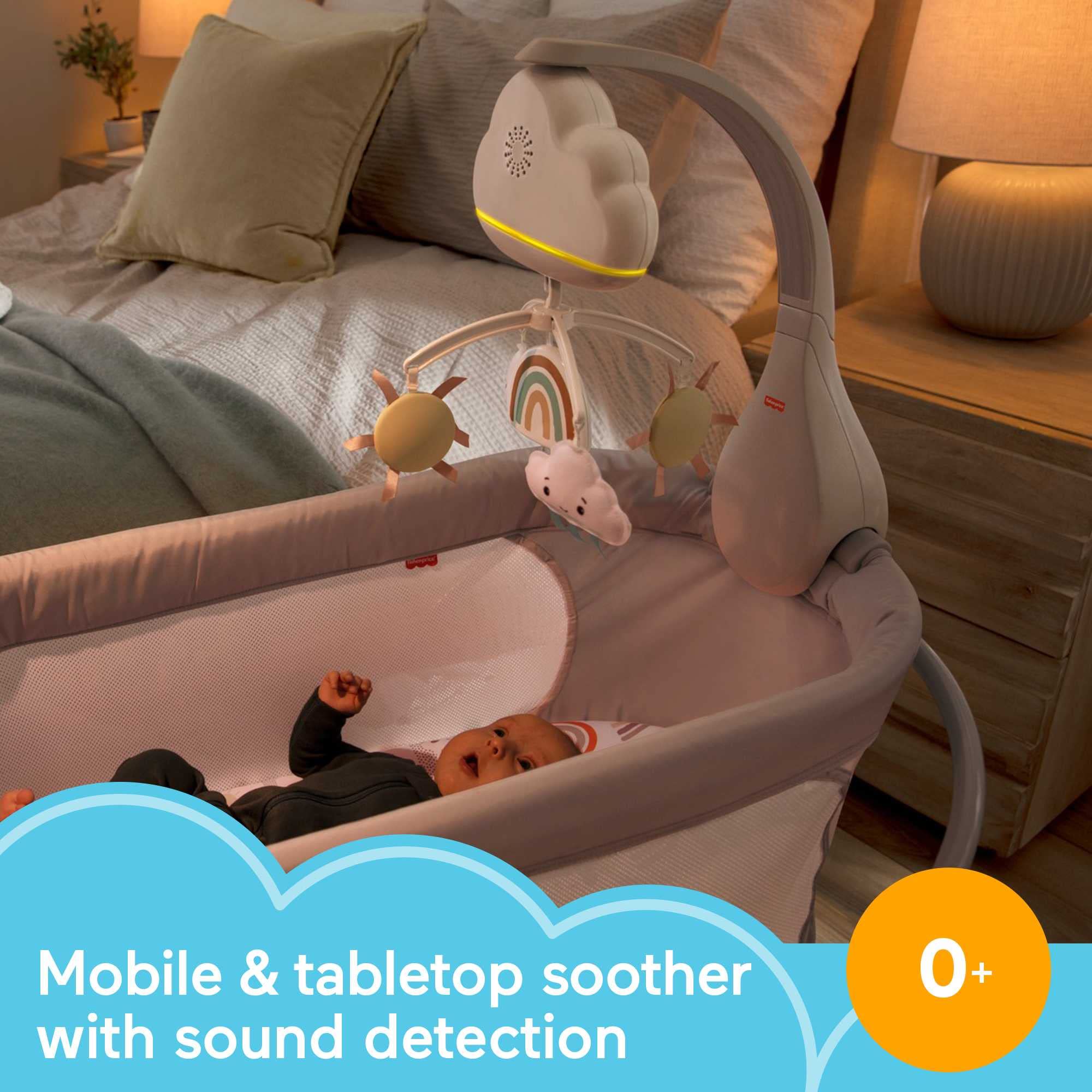 Fisher-Price Rainbow Showers Bassinet to Bedside Mobile - Soother with Nightlight & Cry Sensor 8