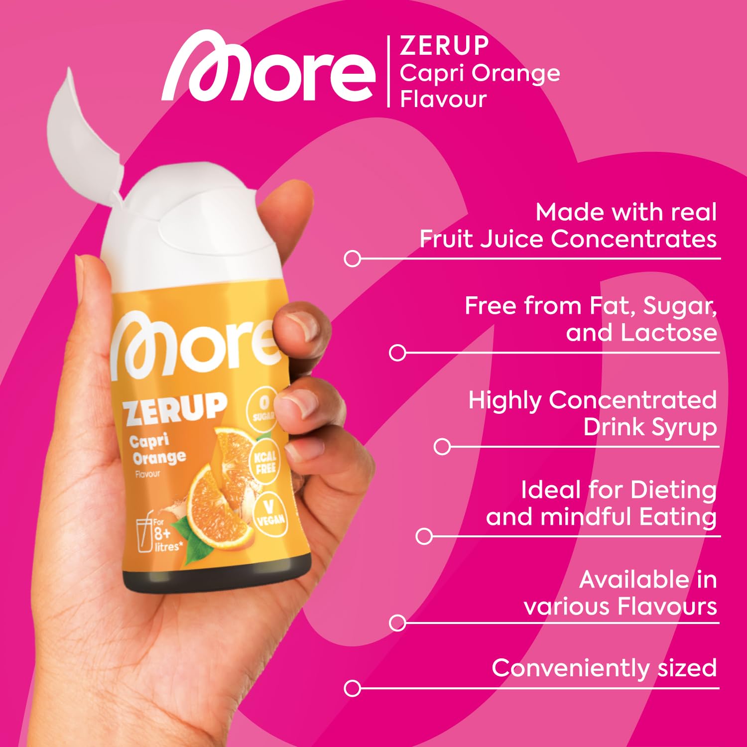 MORE Zerup Zero Calorie Syrup with Real Fruit Extracts - Capri Orange, 65 ml 3
