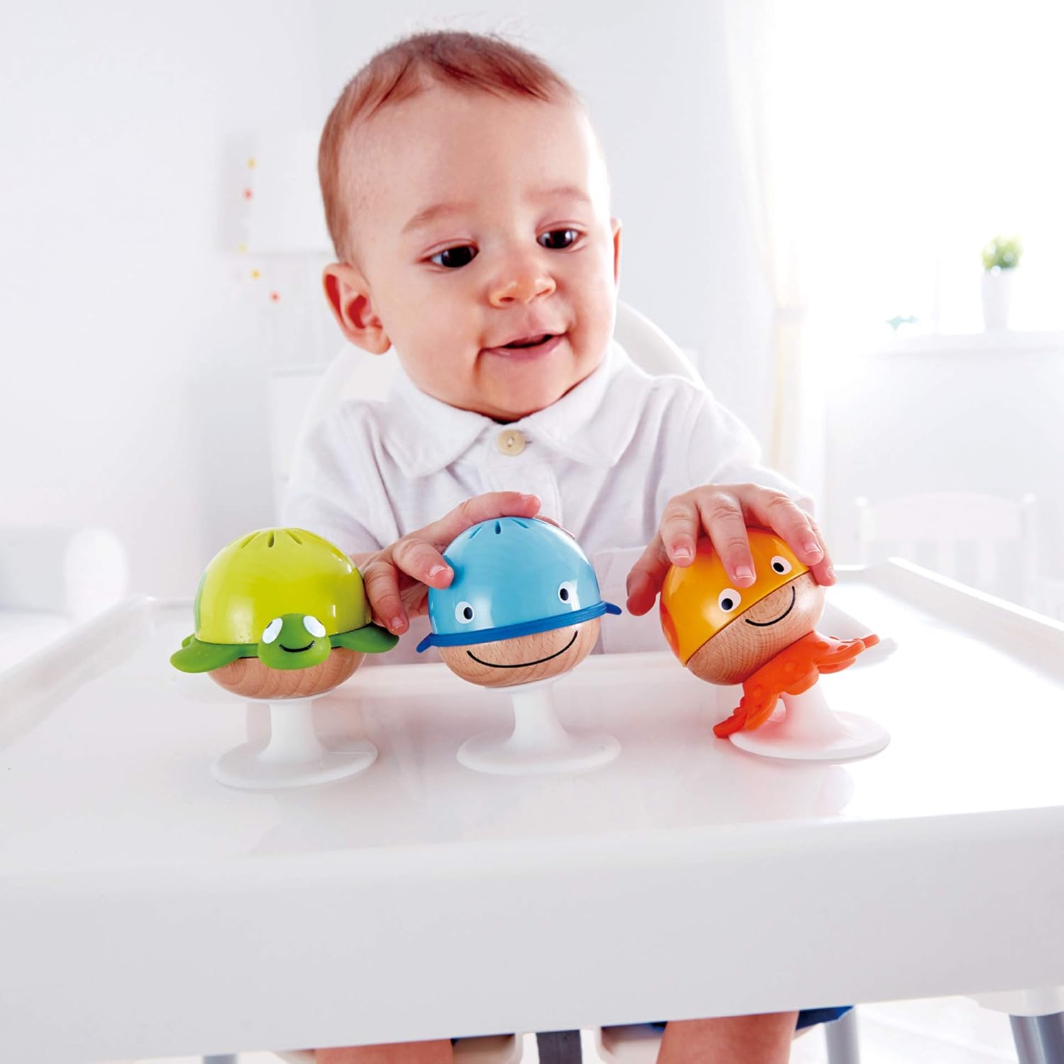Hape Stay-Put Rattle Set - 3 Sea Animal Suction Rattles for Babies 3