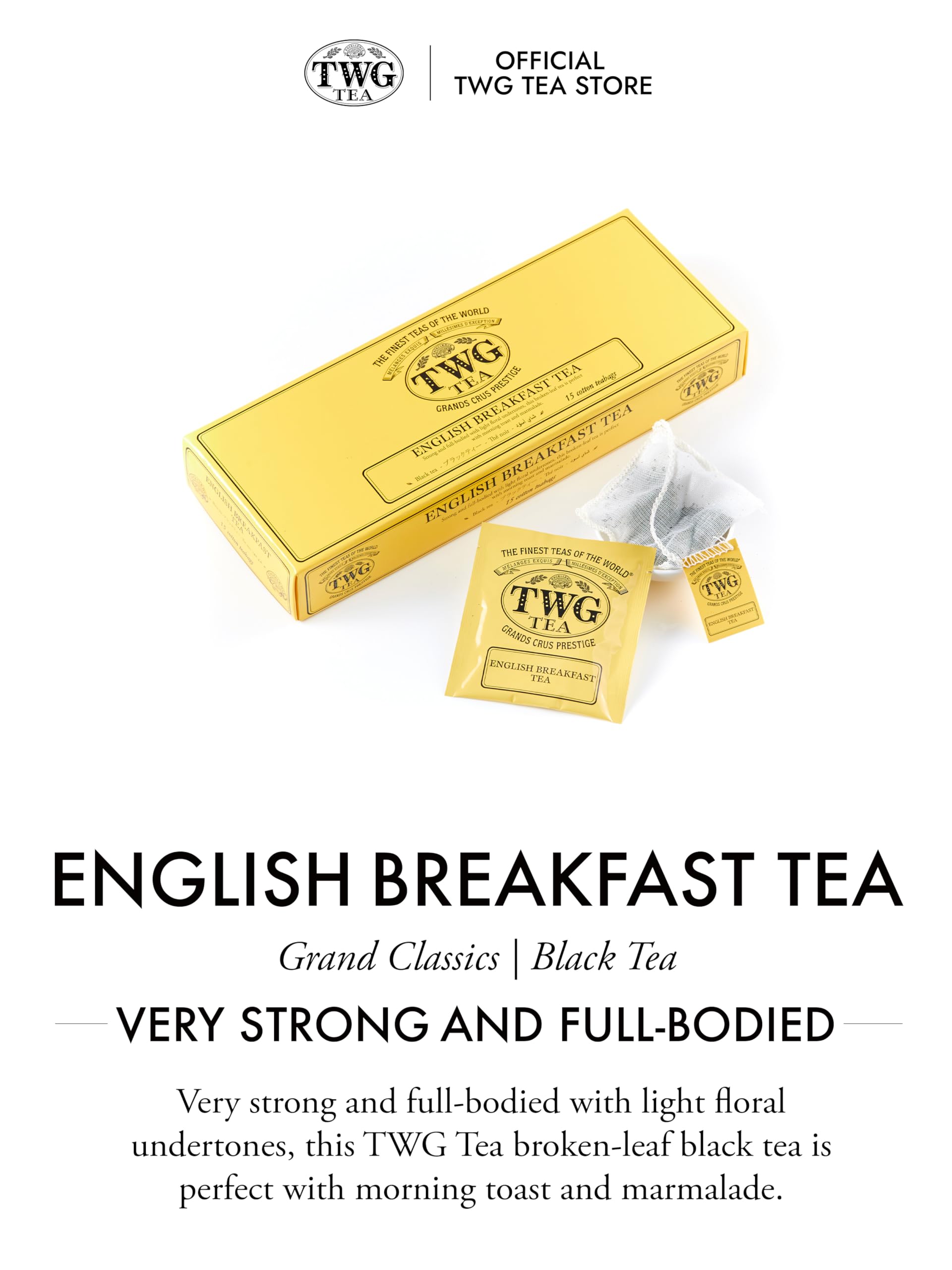 TWG Tea English Breakfast Tea | Black Tea with Floral Undertones | 15 Hand-Sewn Cotton Teabags