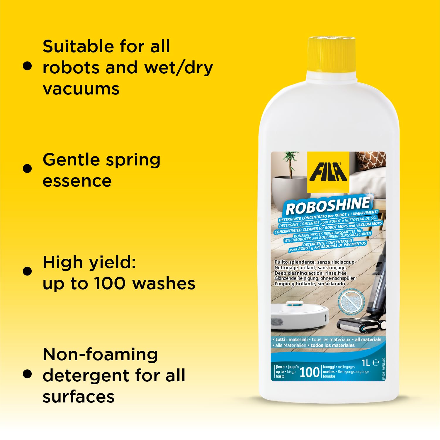 FILA ROBOSHINE Non-Foaming Floor Cleaner for Robot Vacuum Mops (1L)