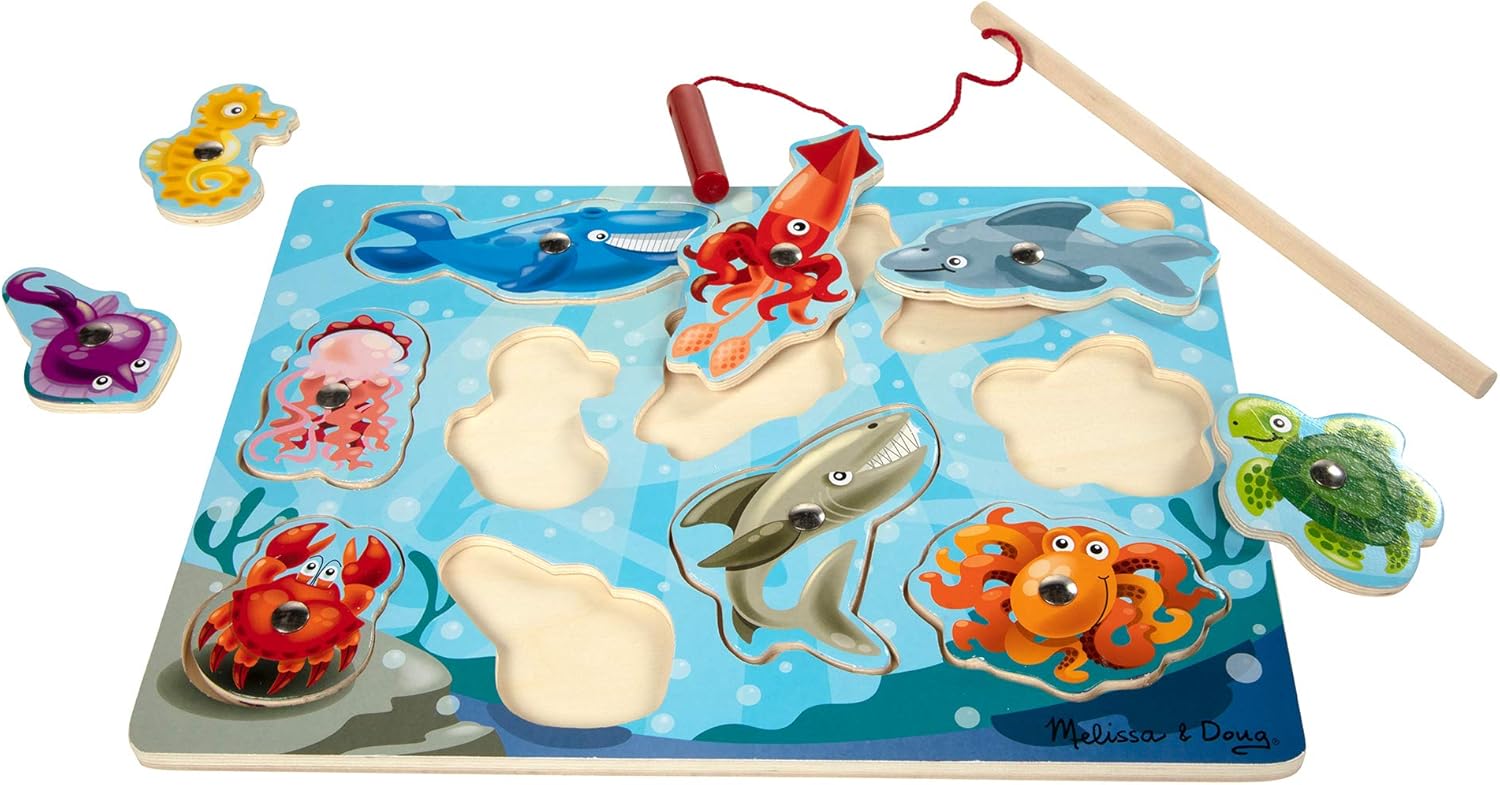 Melissa & Doug Magnetic Wooden Fishing Game - Underwater Puzzle Playset for Kids 3-8 3