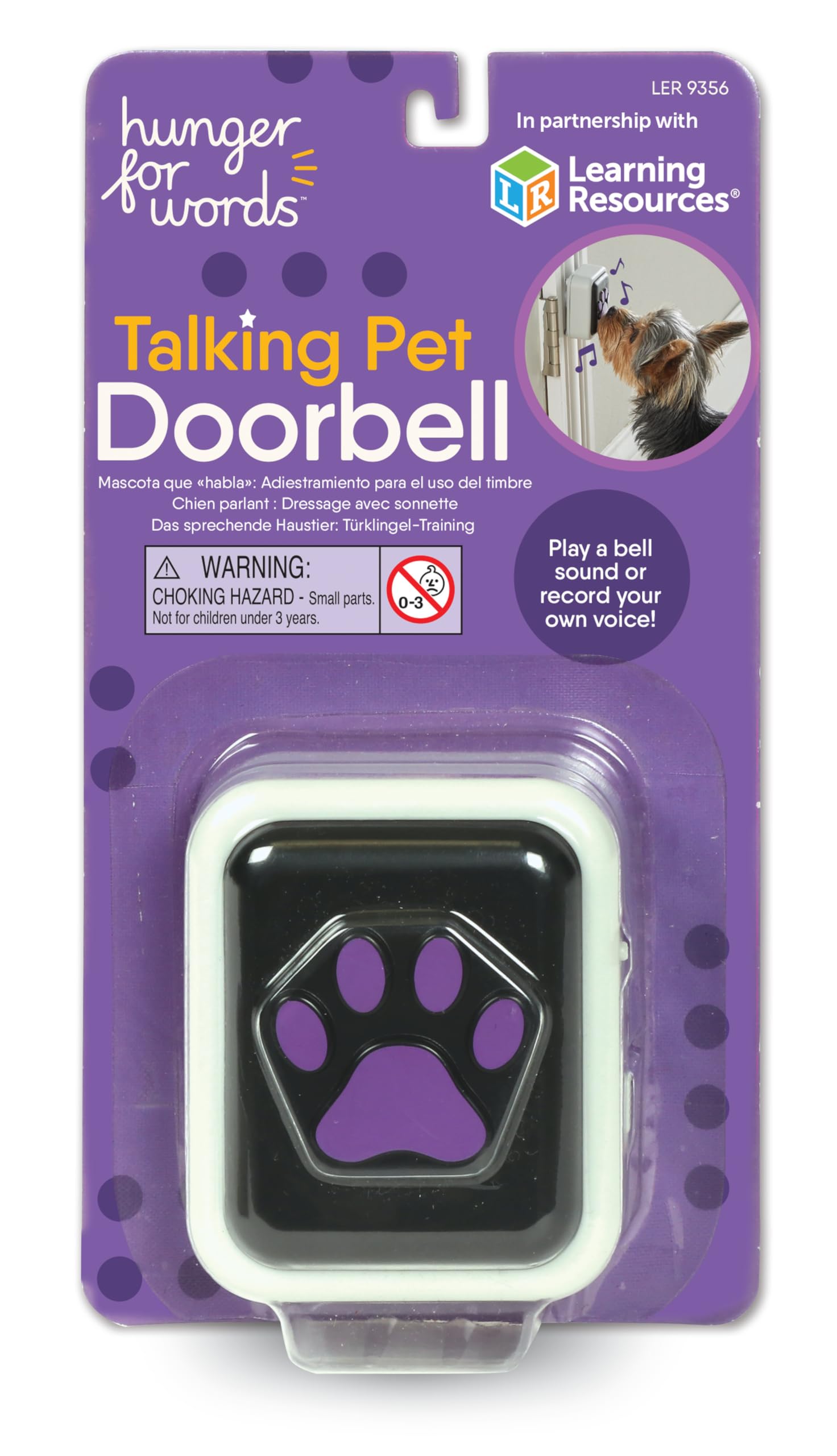 Hunger for Words Talking Pet Doorbell - 1 Piece for Dogs | Recordable or Pre-set Sound | Plastic