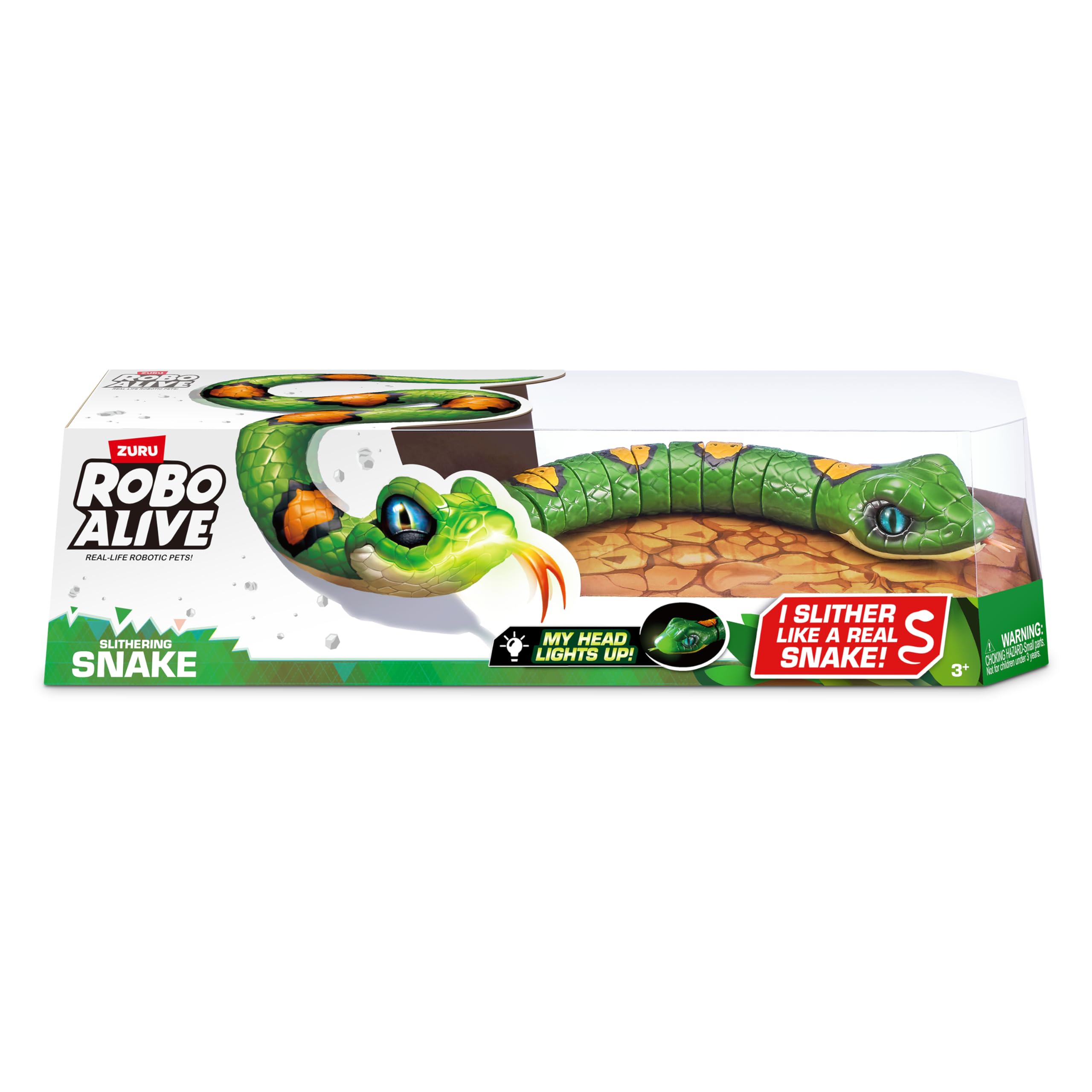 Robo Alive Snake Series 3 - Realistic Robotic Toy Pet with Light-Up Mouth & Slithering Movement (Green) 5