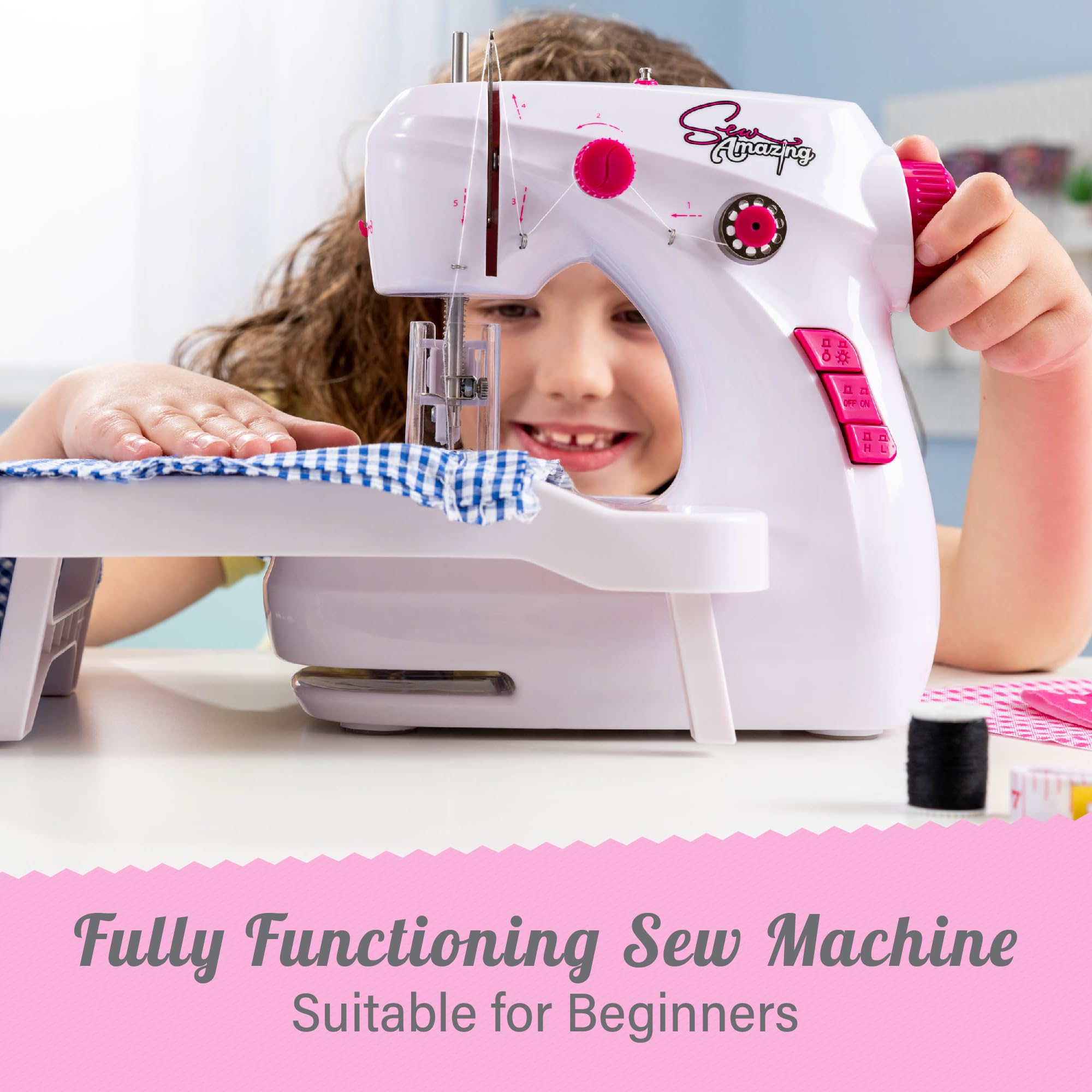 Sew Amazing Workshop - Kids Beginner Sewing Machine with Extendable Table & Accessories