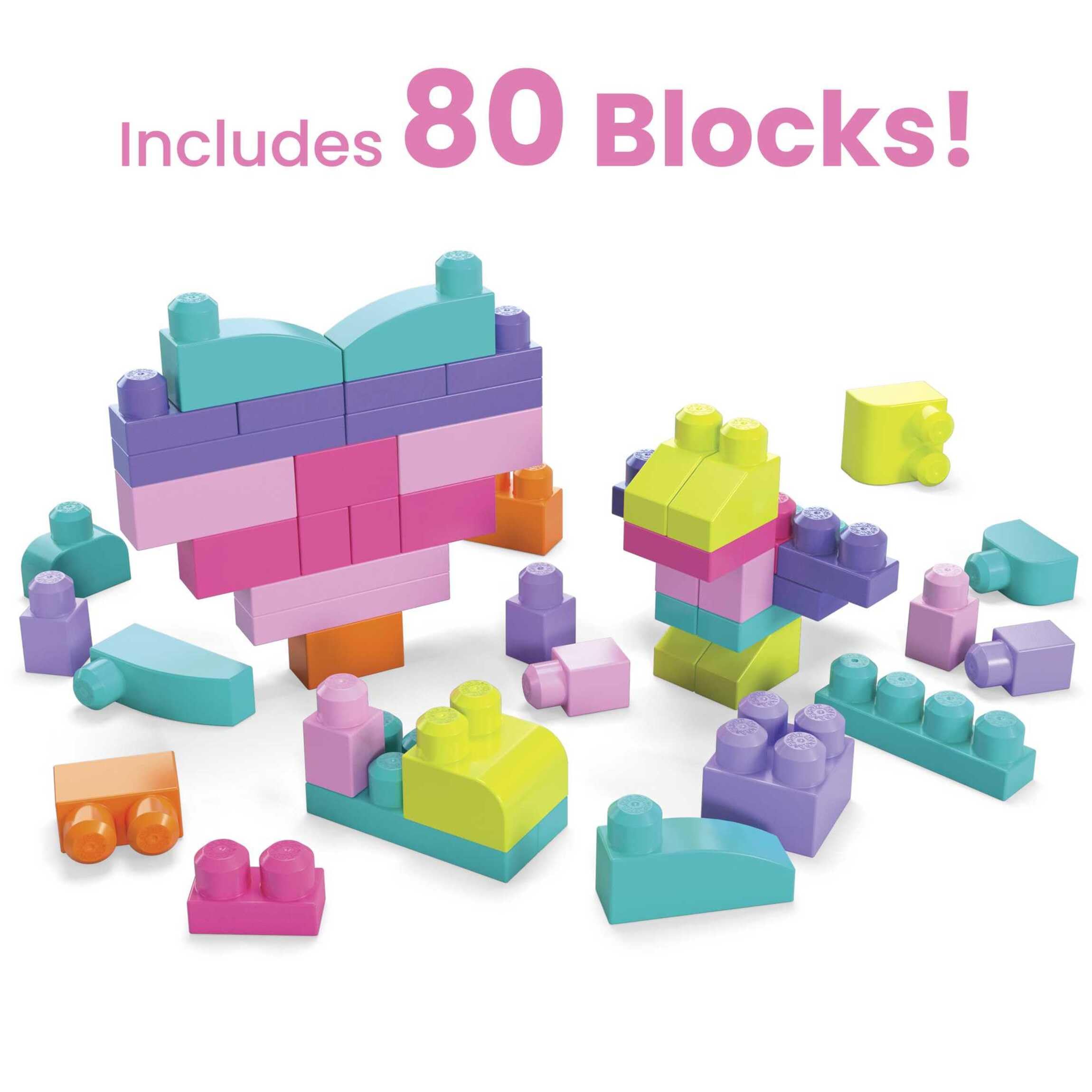Mega Bloks First Builders Big Building Bag - 80-Piece Pink Building Set for Toddlers 10