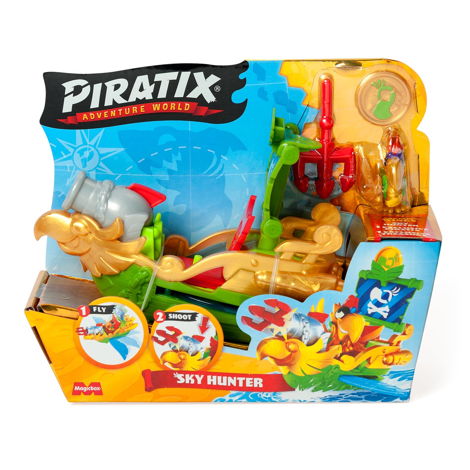 PIRATIX Sky Hunter Pirate Ship Playset - Parrot-Shaped Adventure Vehicle with Flapping Wings & Cannon for Kids 3+ 3