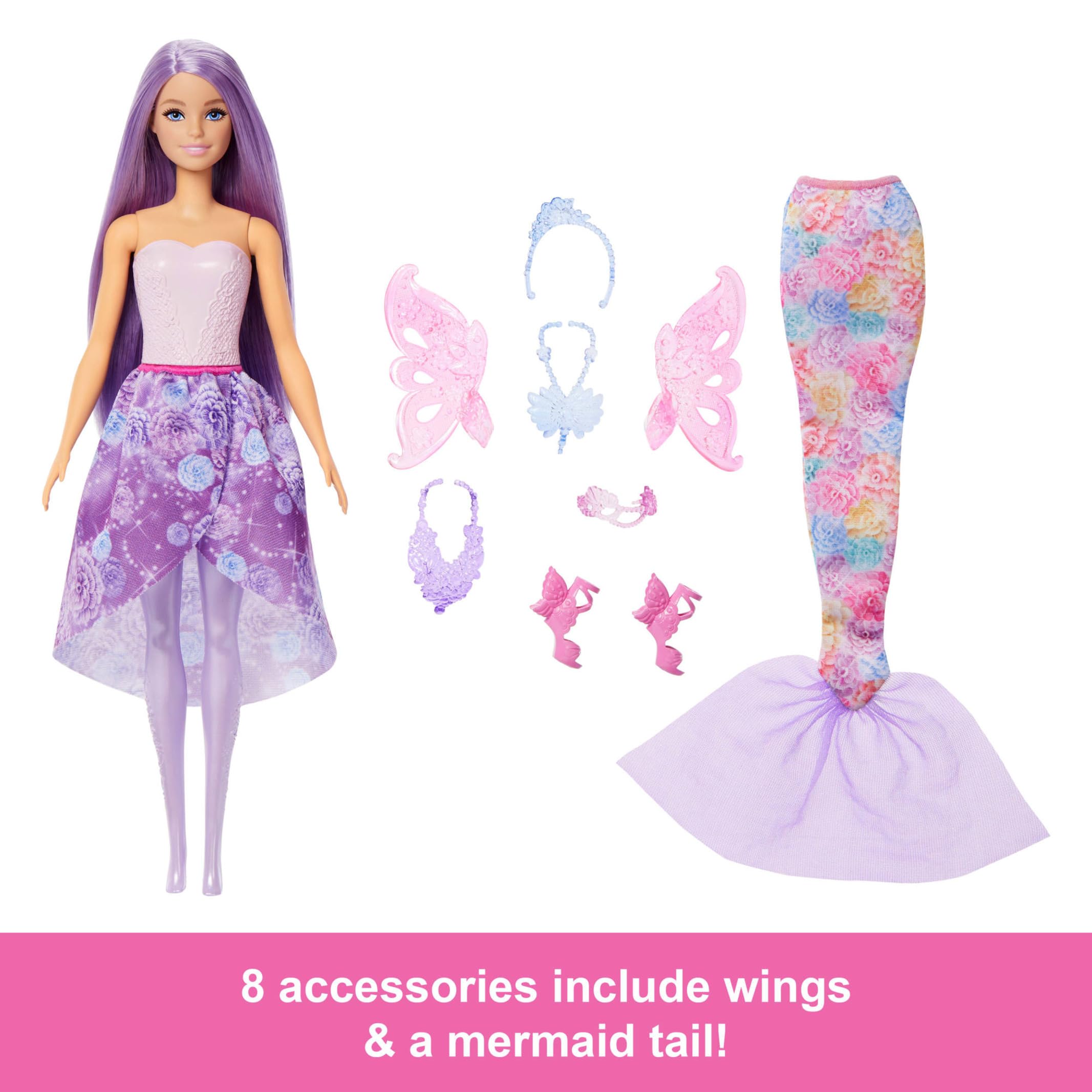 Barbie Fantasy Fashion Pack - 8-Piece Dress-Up Set with Mermaid Tail & Fairy Wings