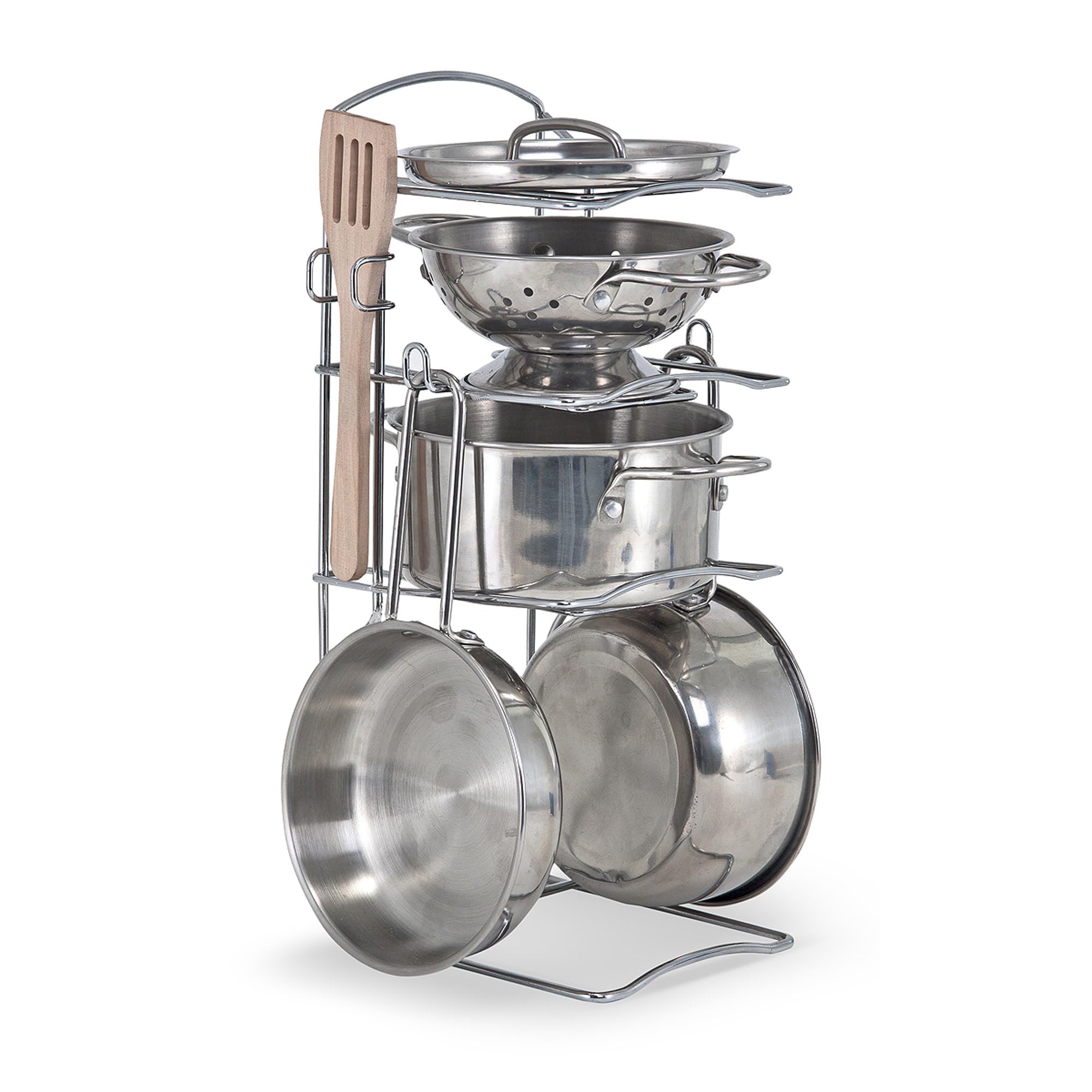 Melissa & Doug Stainless Steel Pots and Pans Pretend Play Kitchen Set - 8 Pcs | Ages 3+