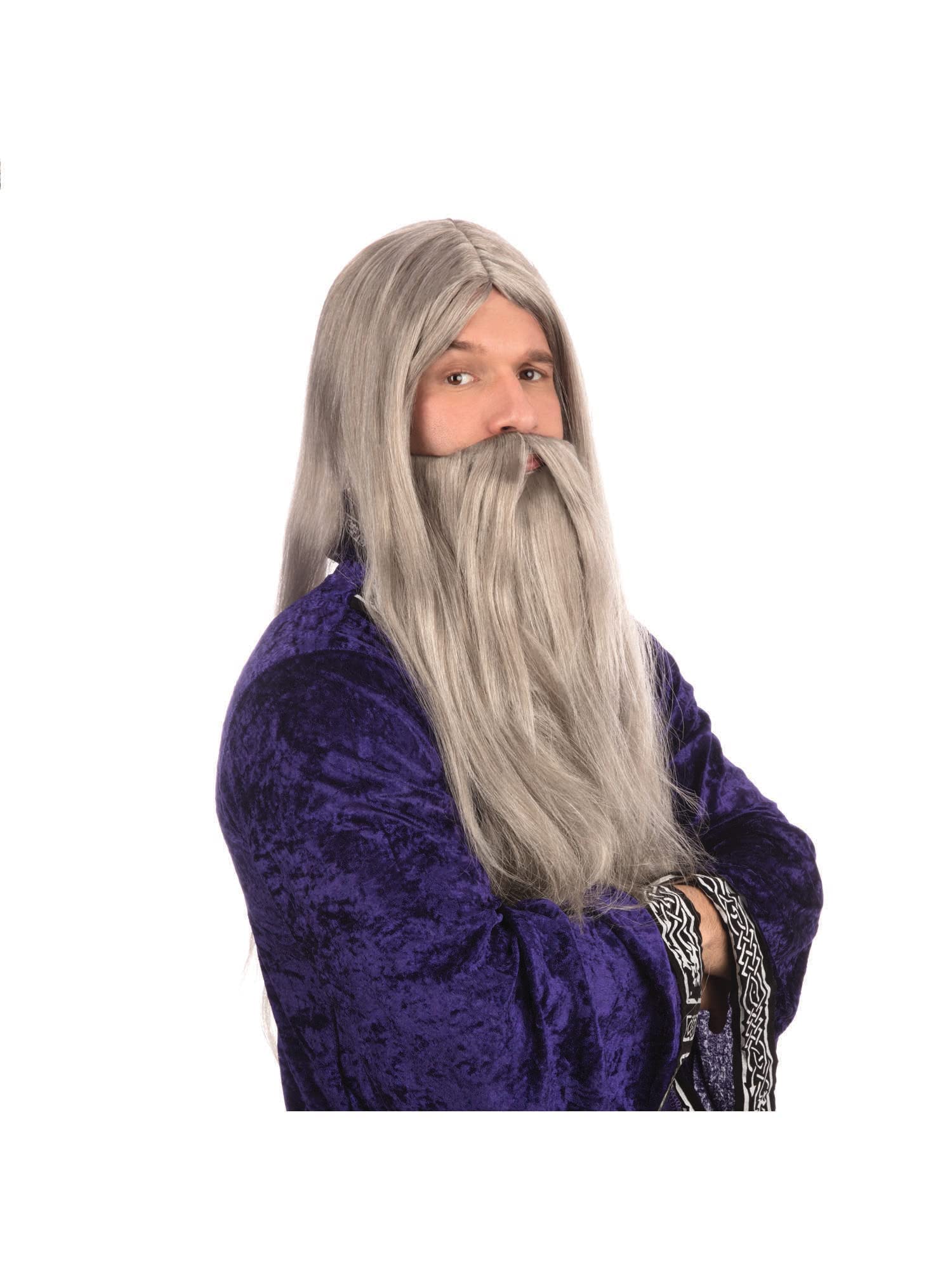 Bristol Novelty Grey Wizard Wig and Long Beard Set for Men