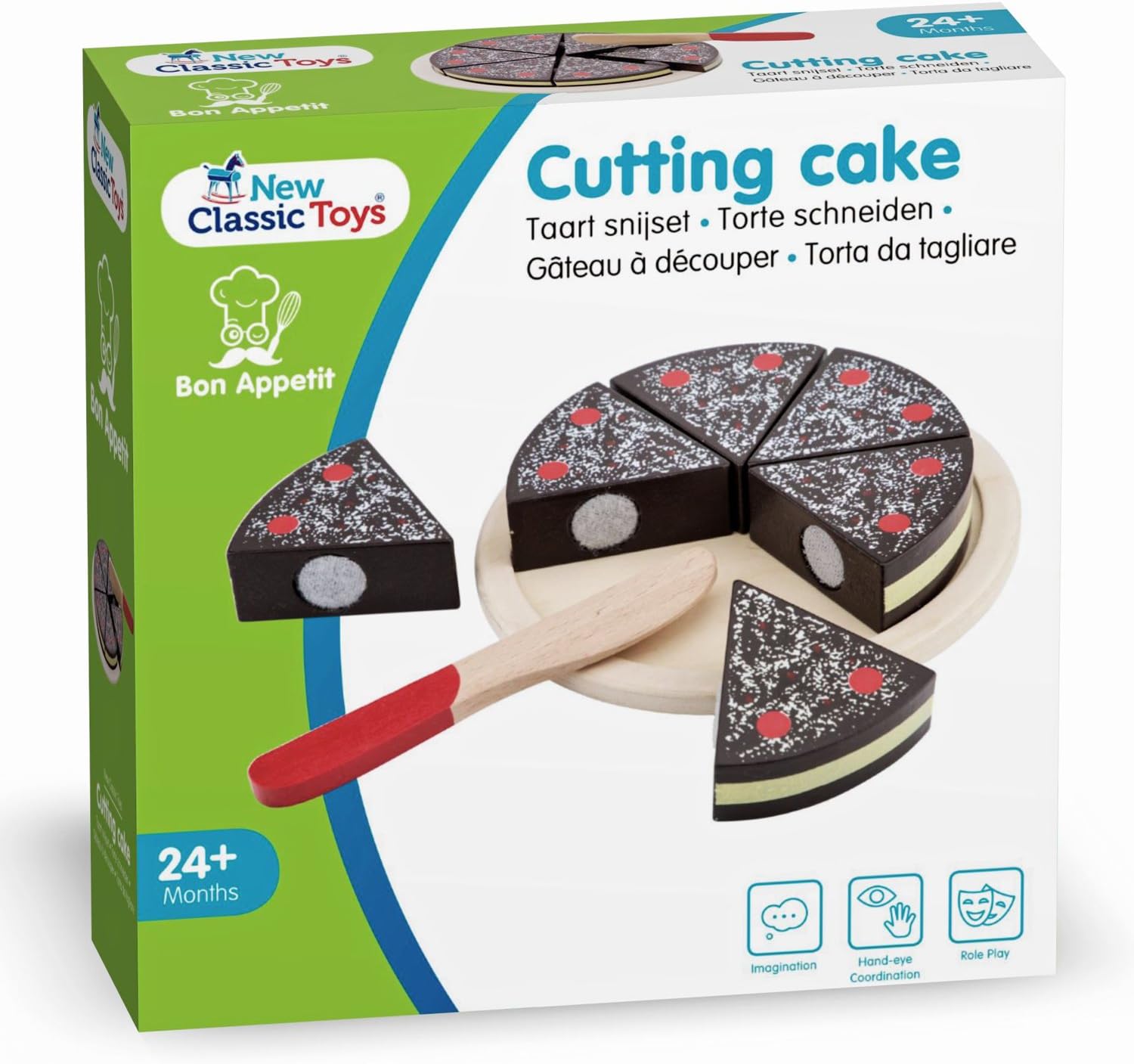 New Classic Toys 10584 Wooden Pretend Play Cutting Cake - Educational Role Play Toy for Toddlers 2+