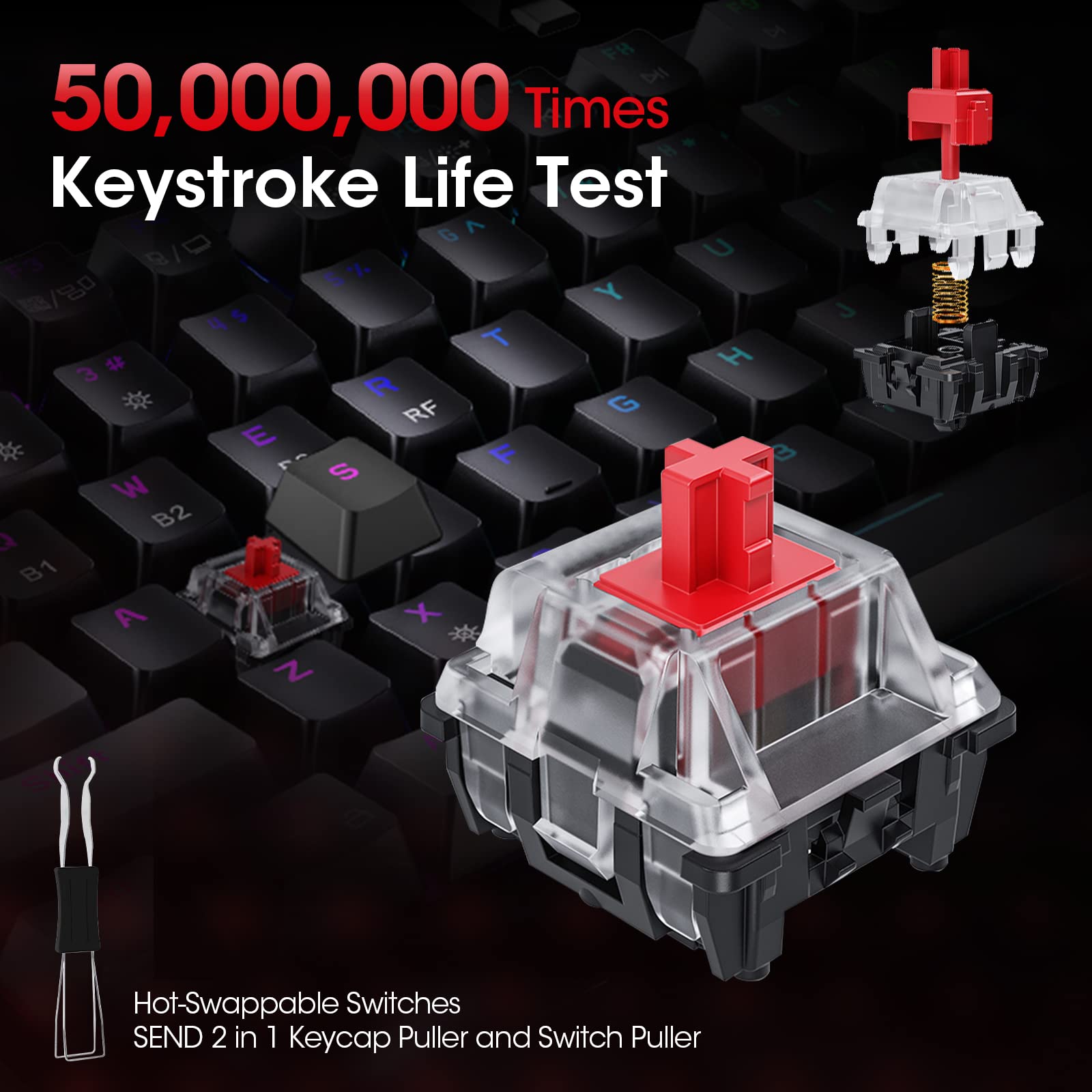 KOORUI MK082 Mechanische Gaming-Tastatur mit 82 Tasten – RGB-Hintergrundbeleuchtung, kabellos/kabelgebunden, roter Schalter