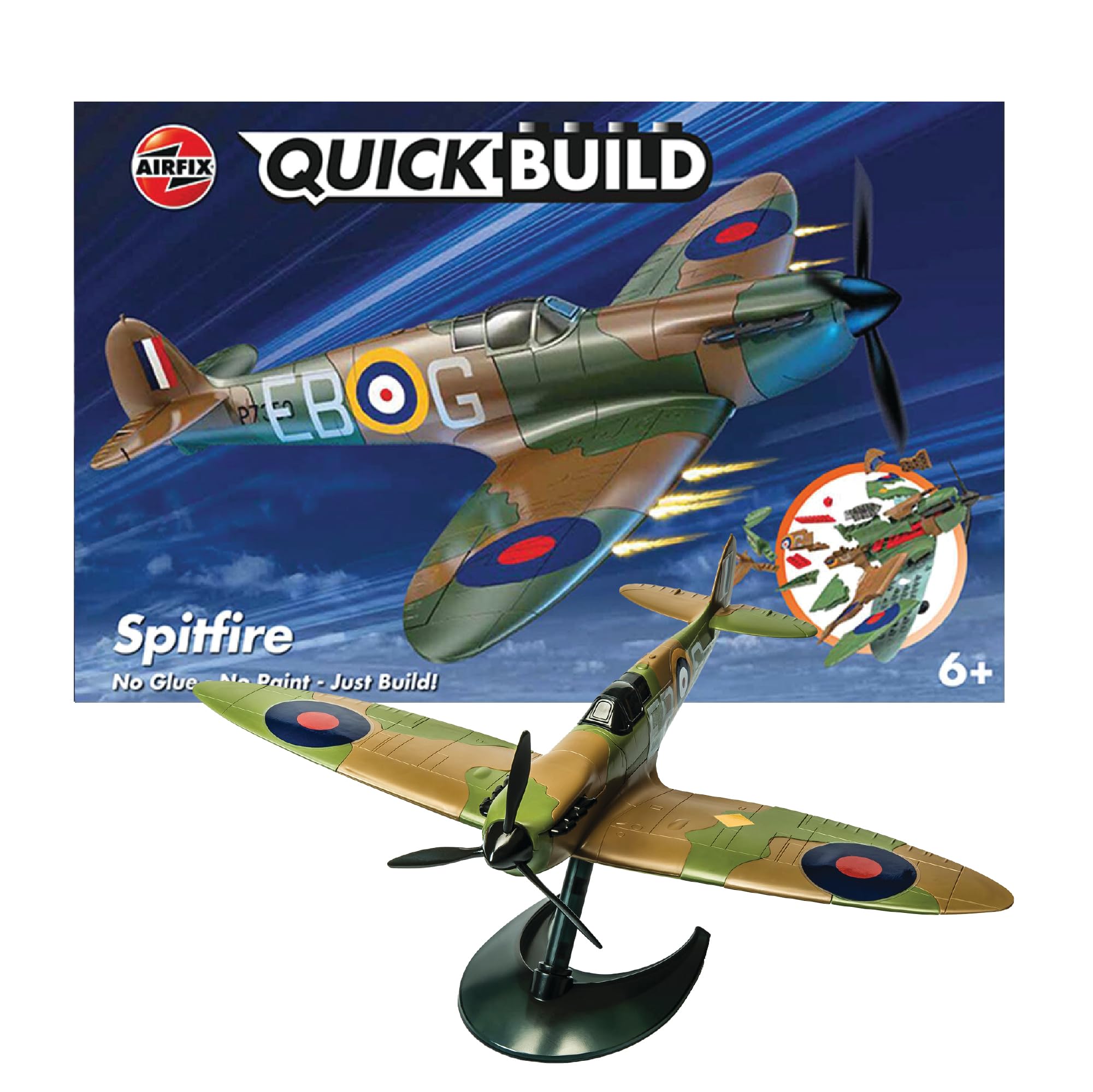 Airfix Quick Build Spitfire Model Kit J6000 - Snap-Together Plastic Aircraft Model for Kids 8+