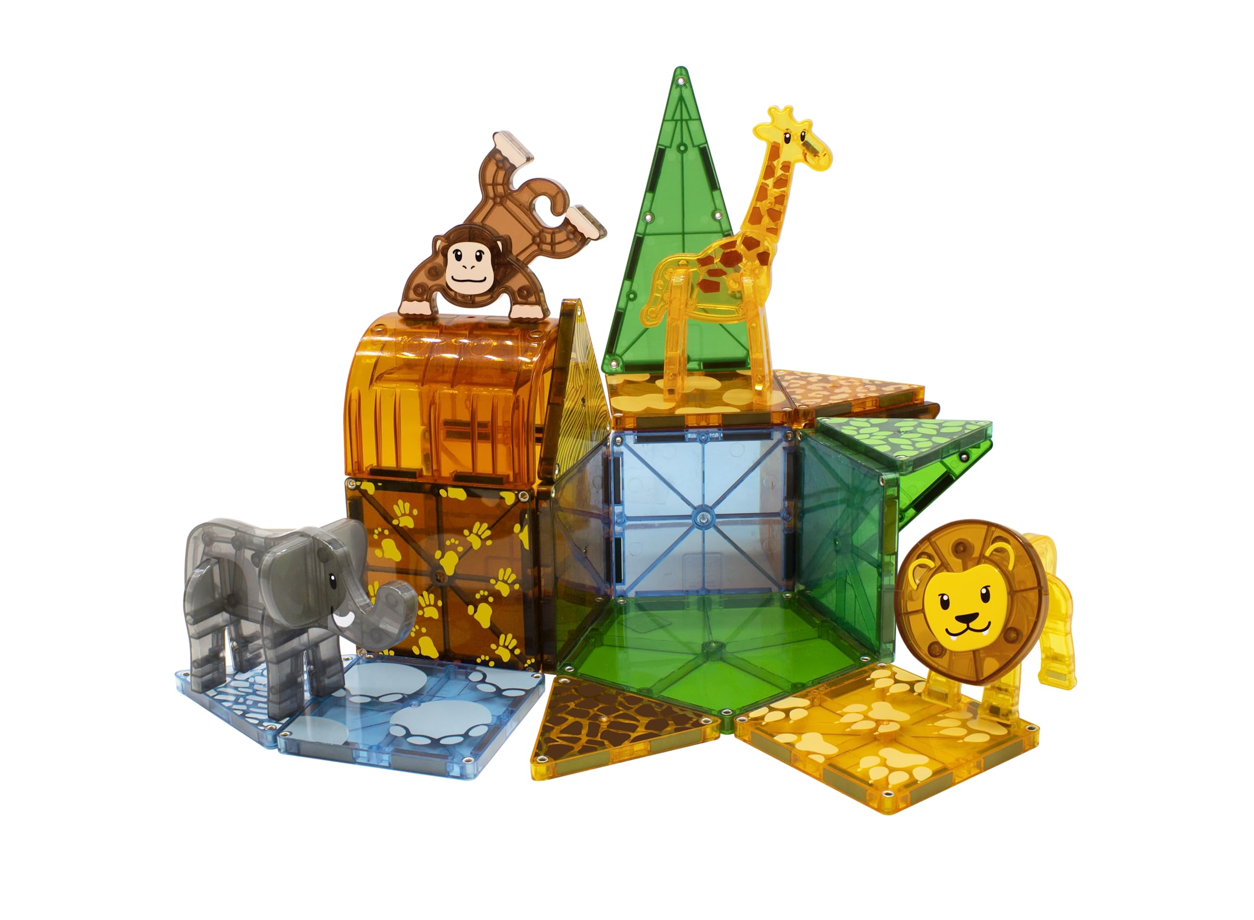 Magna-Tiles Safari Animals 25-Piece Set - 3D Magnetic Building Tiles in Clear Colors