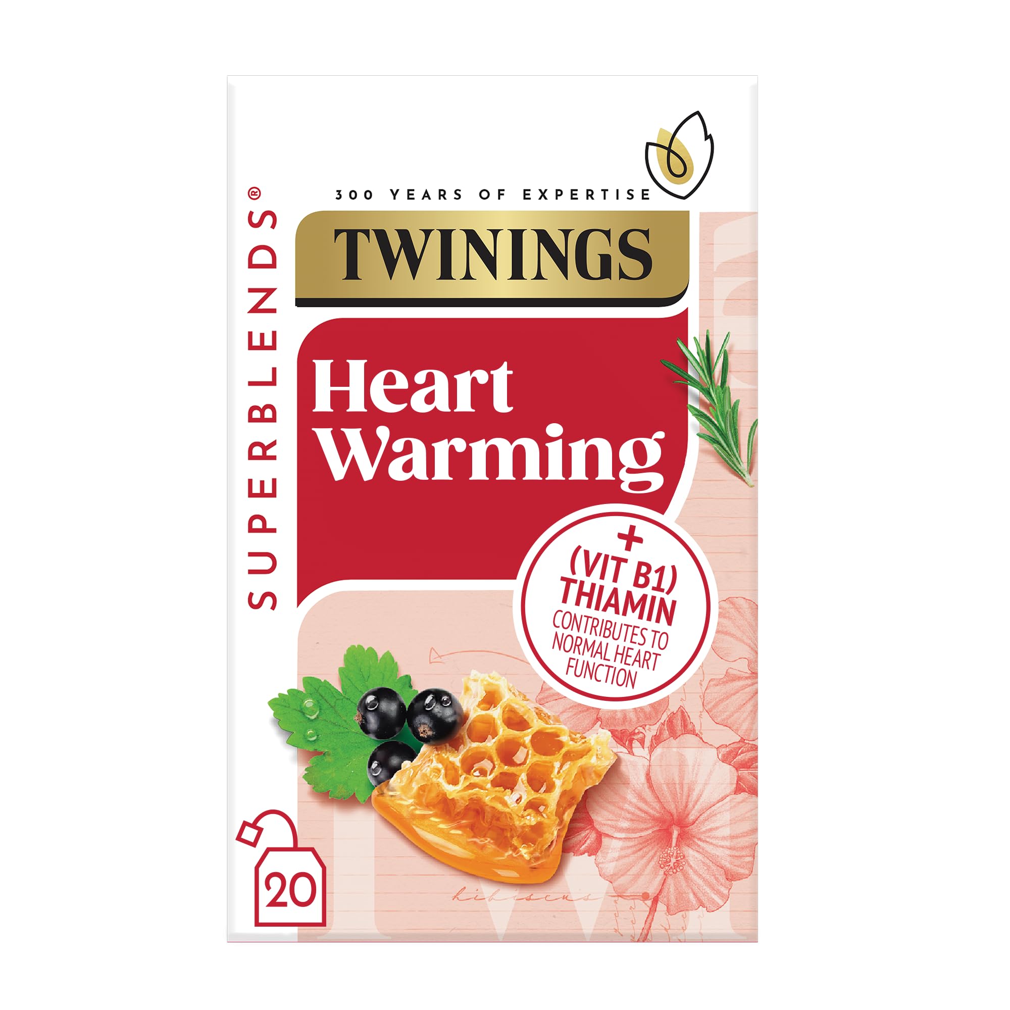 Twinings Superblends Heartea Tea - Blackcurrant & Rosemary Herbal Infusion with Honey, Hibiscus & Vitamin B1 - 20 Biodegradable Tea Bags