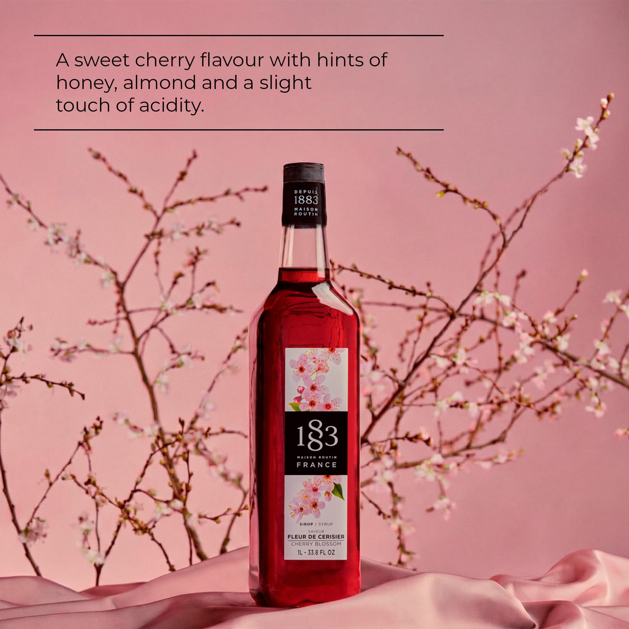 1883 Maison Routin Cherry Blossom Premium Syrup for Cocktails, Tea, Dessert | 1 L