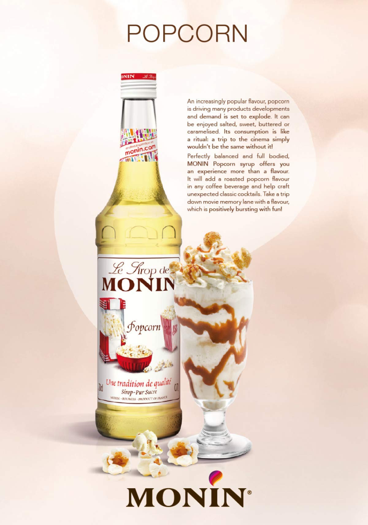 MONIN Premium Popcorn Syrup 700 ml - Beverage Syrup for Coffee, Cocktails & Frappes 4