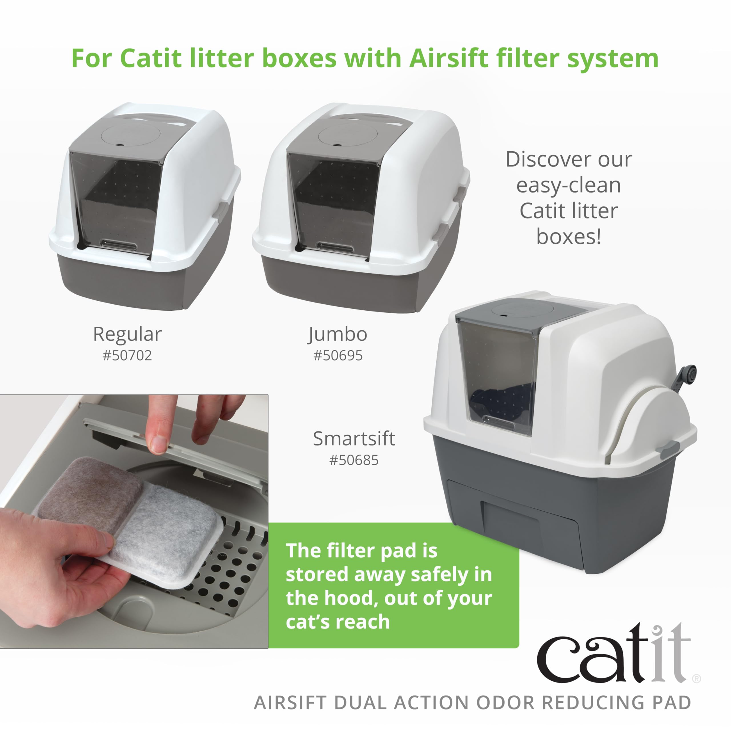 Catit AiRSiFT Dual Action Litter Box Pads - Odor Reducing, Unscented | 2-Pack 8
