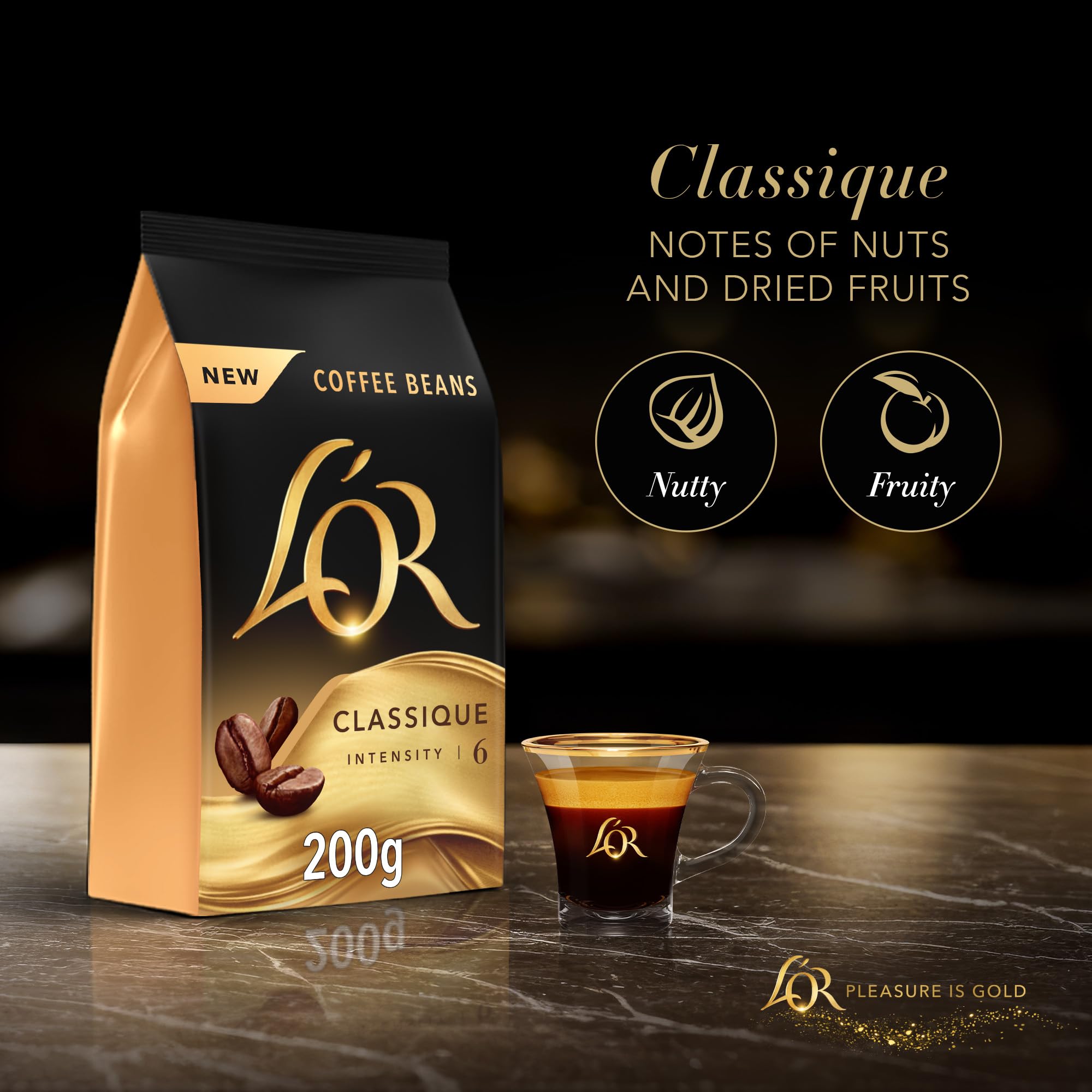 L'OR Classique Coffee Beans 200g Intensity 6 - Balanced & Smooth with Citrus Notes (Pack of 4, 800g Total)