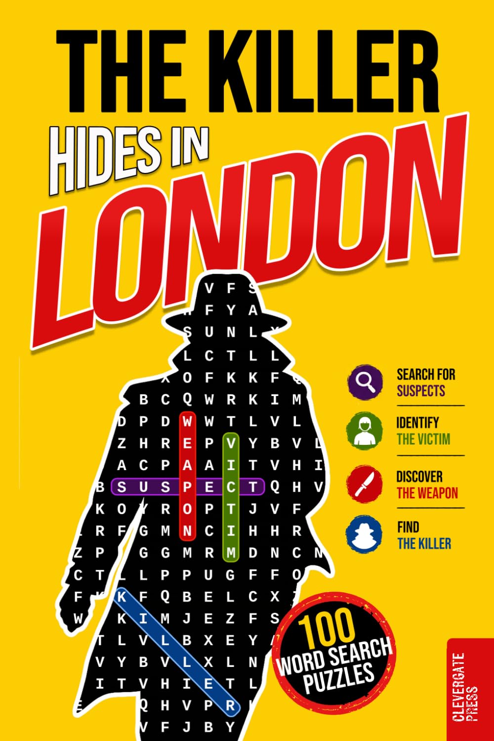 Clevergate Press The Killer Hides in London: Murder Mystery Wordsearch Book for Adults | Paperback | 100 Cases