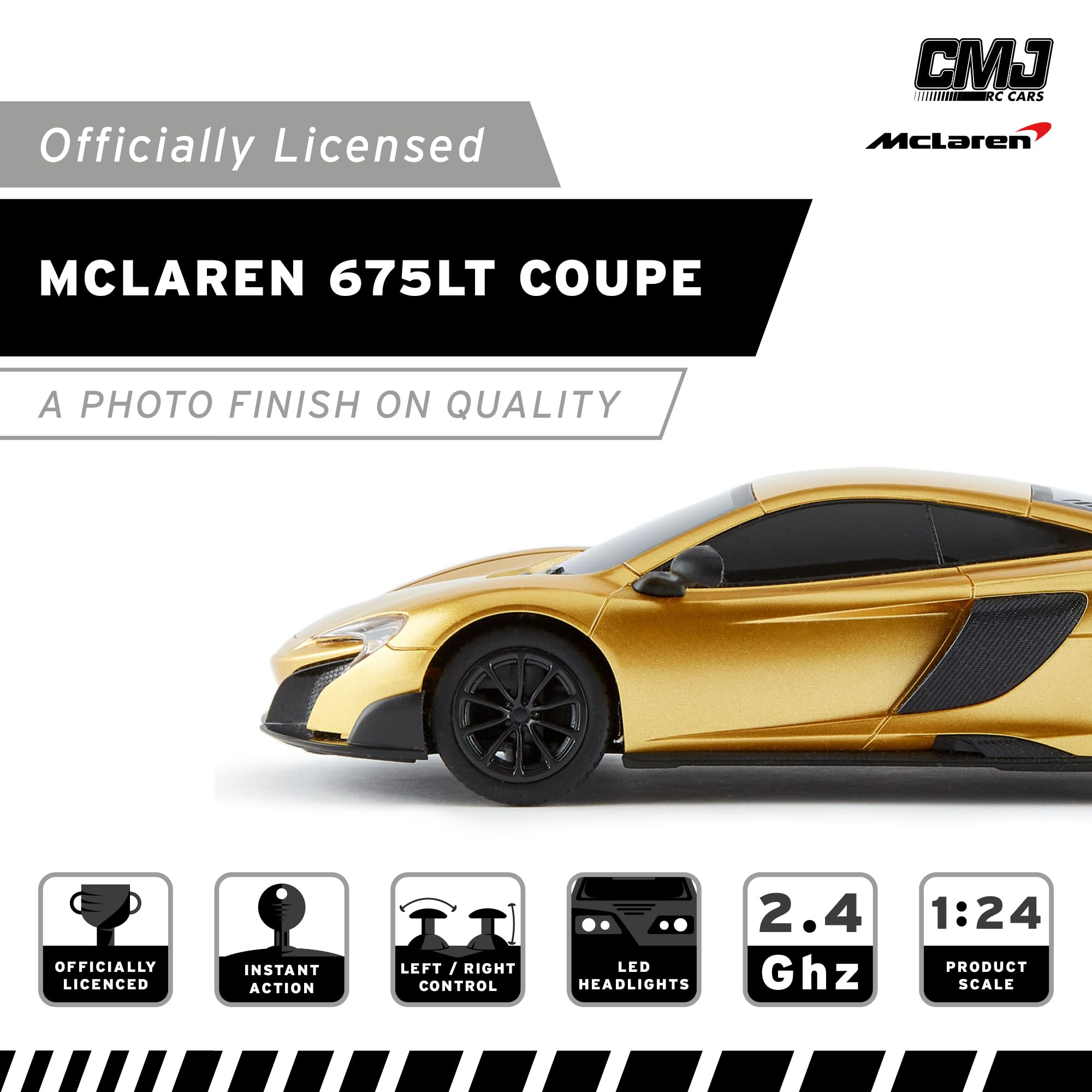 McLaren 675LT 1:24 Scale RC Car - Gold, 2.4GHz Remote Control with Working Lights 7
