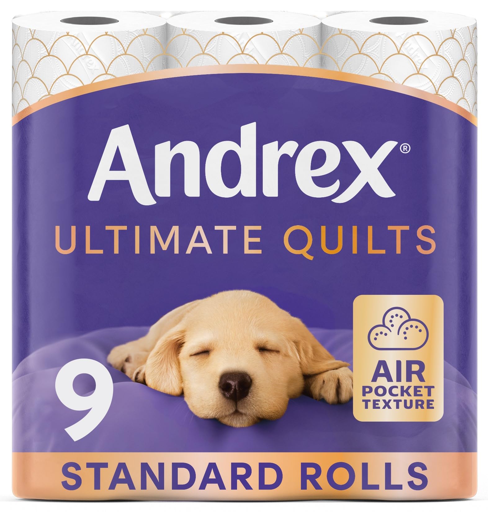 Andrex Ultimate Quilts Toilettenpapier, 9 Rollen – Air Pocket-Technologie für sanfte, angenehme Reinigung