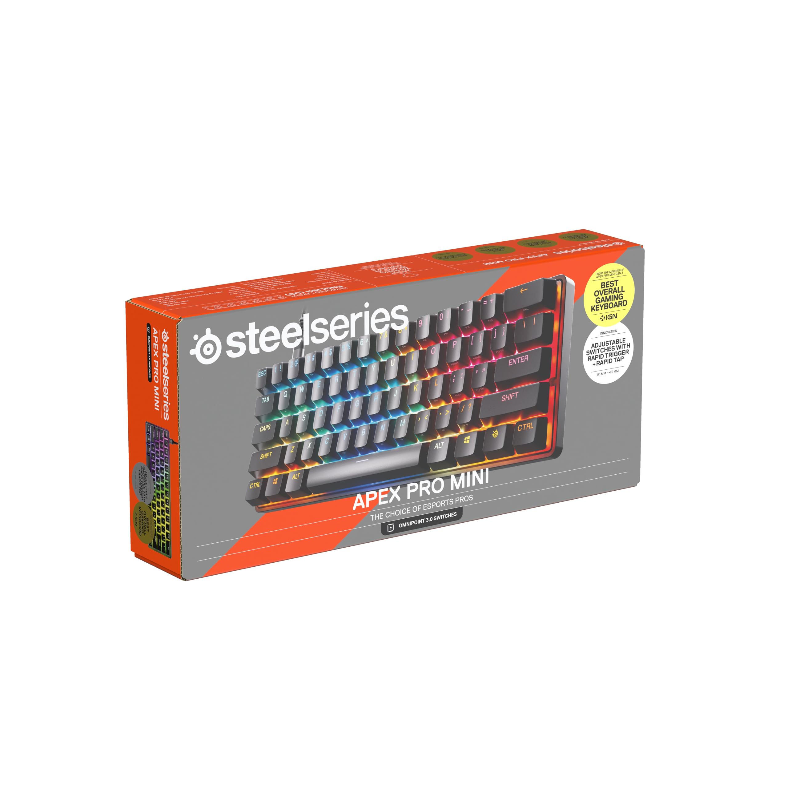 SteelSeries Apex Pro Mini Gen 3 - 60% Gaming Keyboard with OmniPoint 3.0 Hall Effect Switches - Adjustable Actuation, Rapid Trigger, Protection Mode - Black - US QWERTY 18