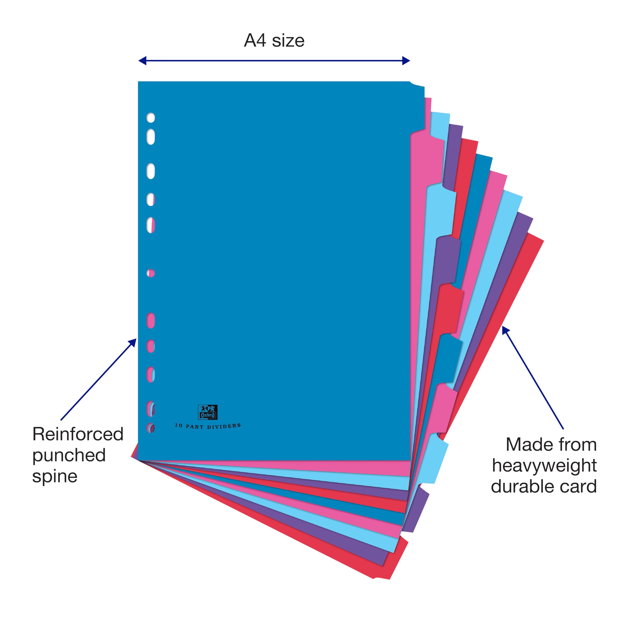 Oxford Campus A4 10 Part Multi-Coloured Card Index Dividers for Ring Binders 4