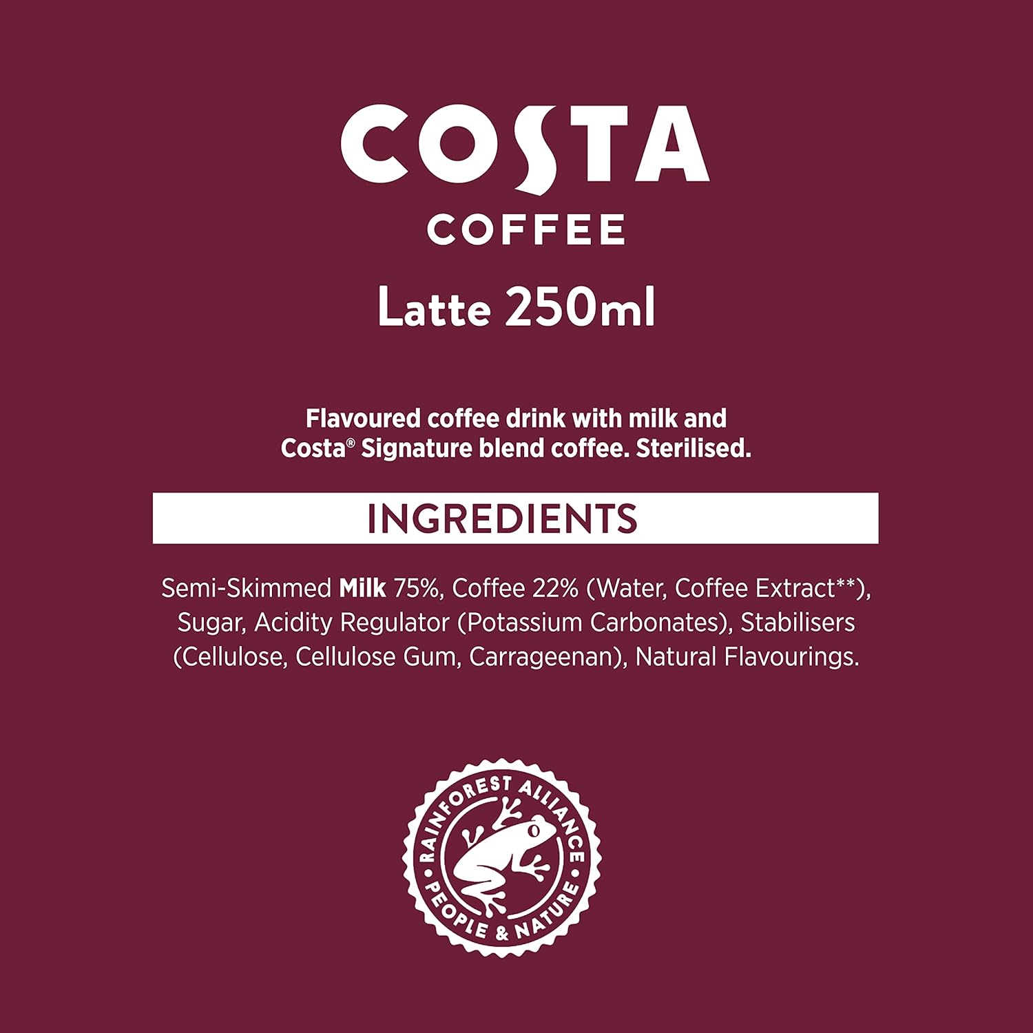 Costa Coffee Latte 4 x 250 ml – Cremiger Ready-to-Drink-Kaffee mit Mocha Italia Blend