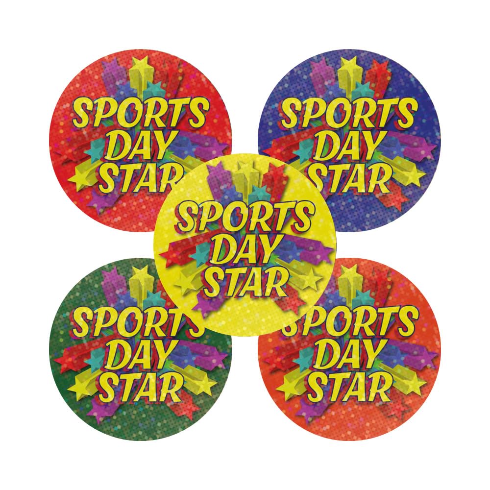 SuperStickers Sports Day Star Variety Pack - 125 x 28mm Sparkly Stickers for Positive Reinforcement