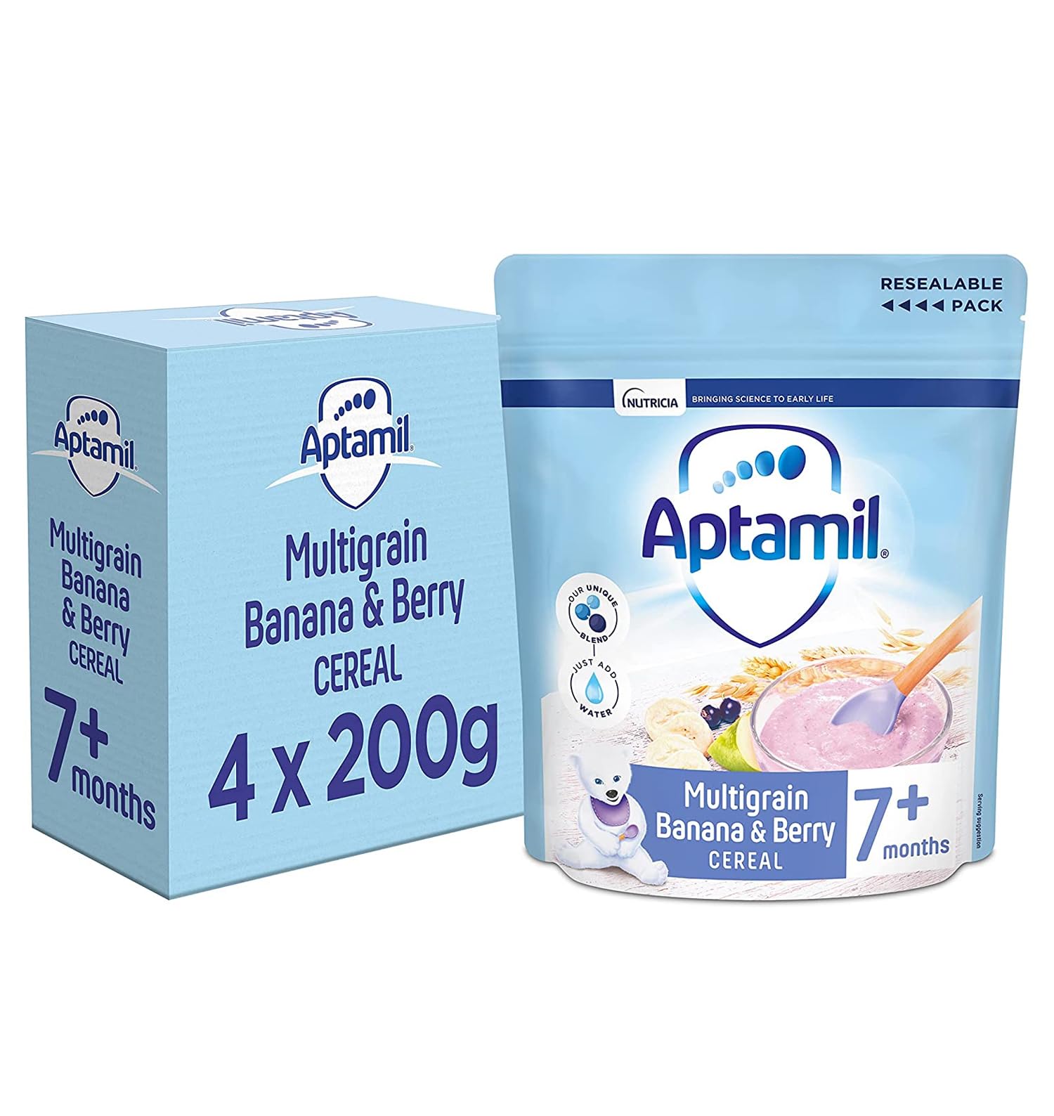 Aptamil Multigrain Banana & Berry Porridge Baby Food Cereal, 7+ Months, 200g