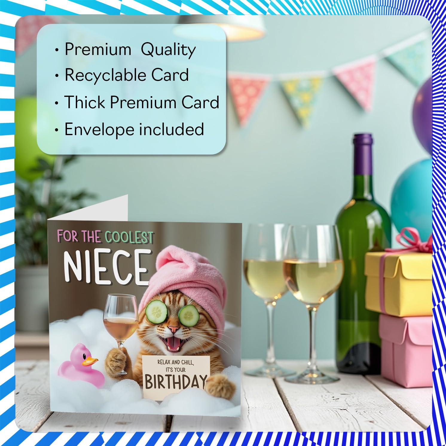 Stuff4 Funny Niece Birthday Card - Relaxing Bath Cat Design | 145mm x 145mm 3