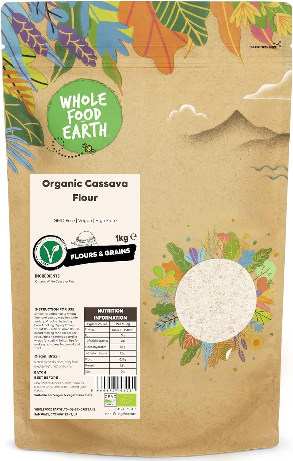 Wholefood Earth Bio-Maniokmehl – ​​1 kg | Gentechnikfrei | Vegan | Ballaststoffreich