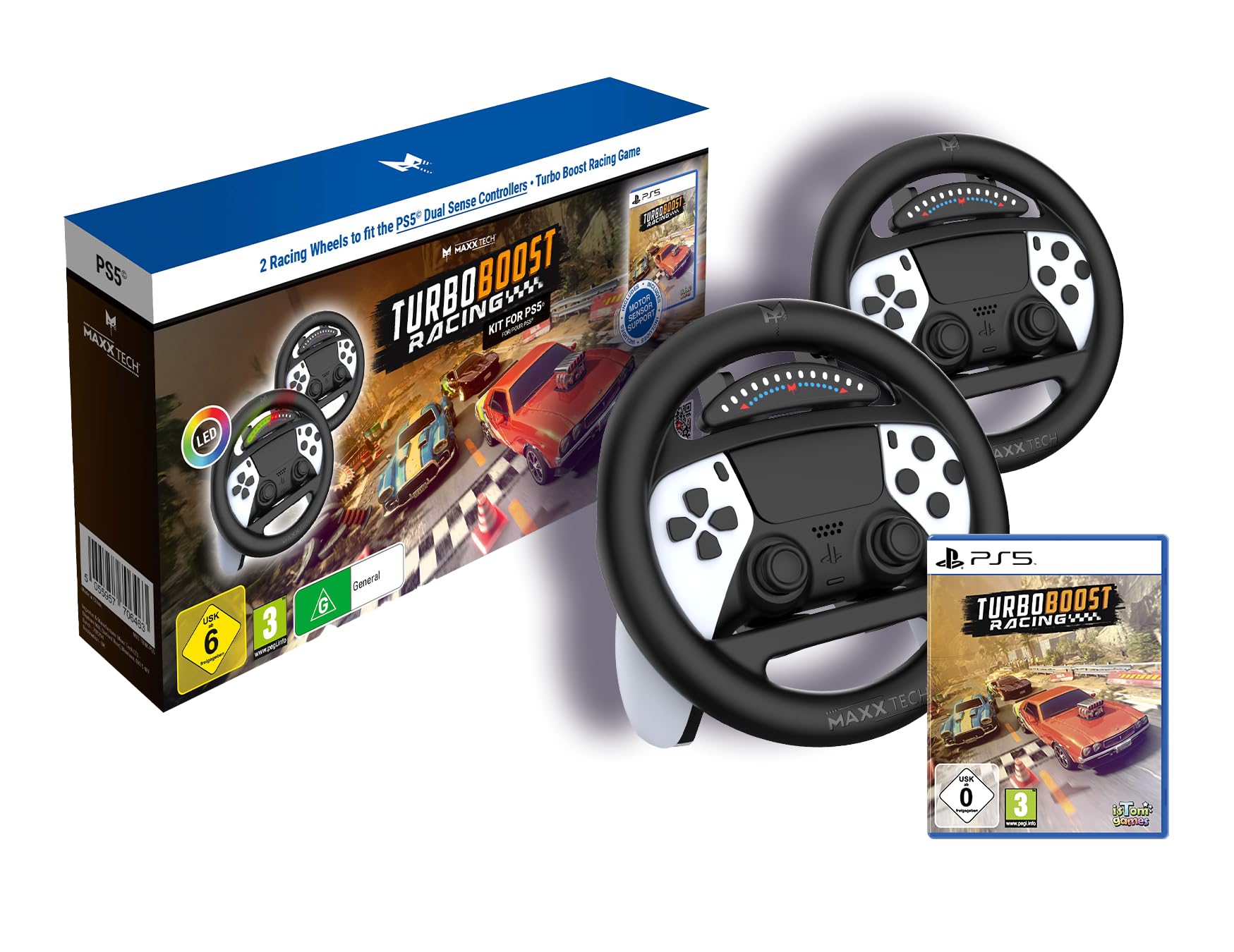 Turbo Boost Racing Kit - PlayStation 5 with Dual LED Racing Wheels 8