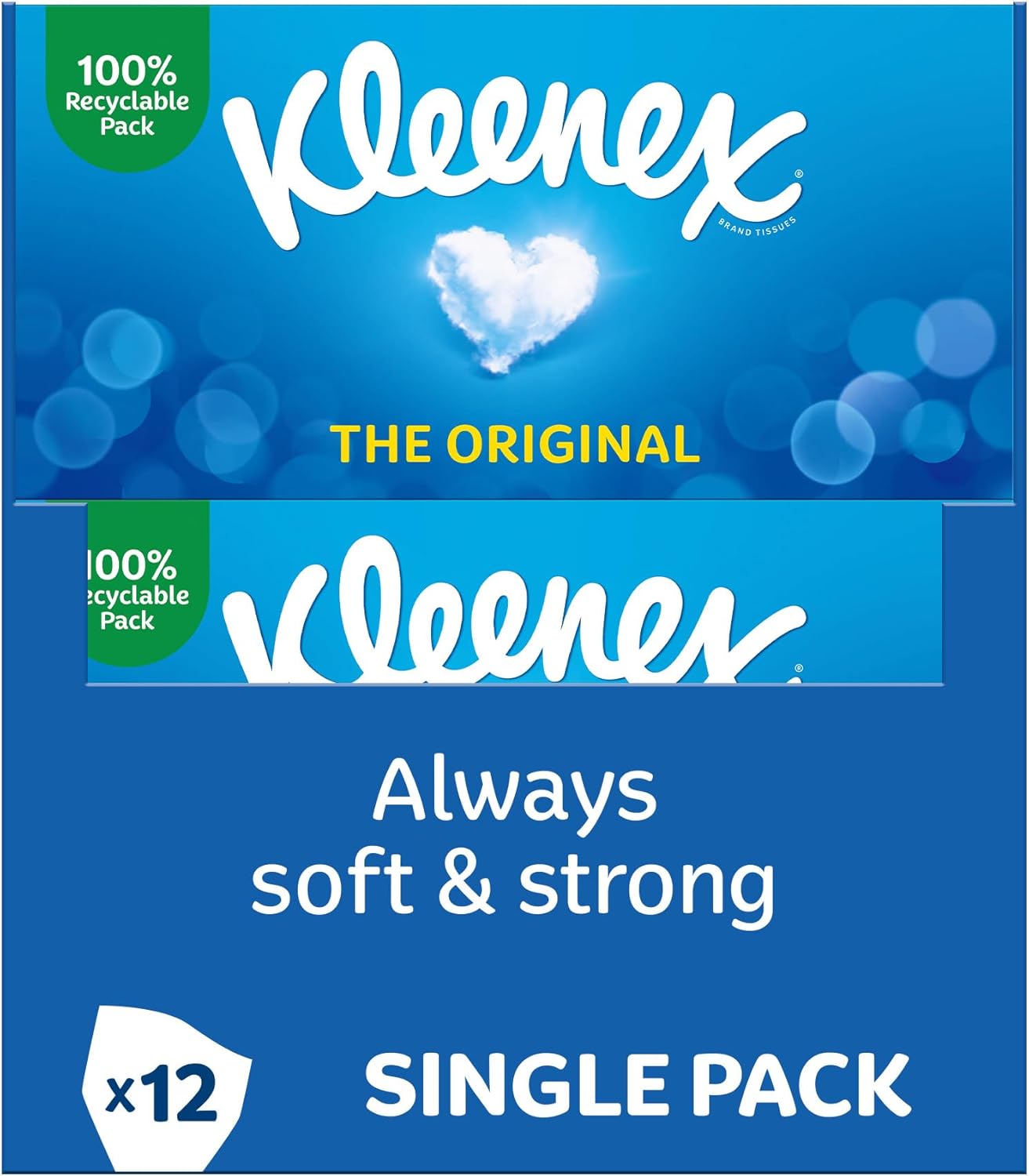 Kleenex Original Kosmetiktücher – Packung mit 12 Boxen (768 Tücher) – Weiche und robuste 3-lagige Tücher mit einem Hauch von Baumwolle