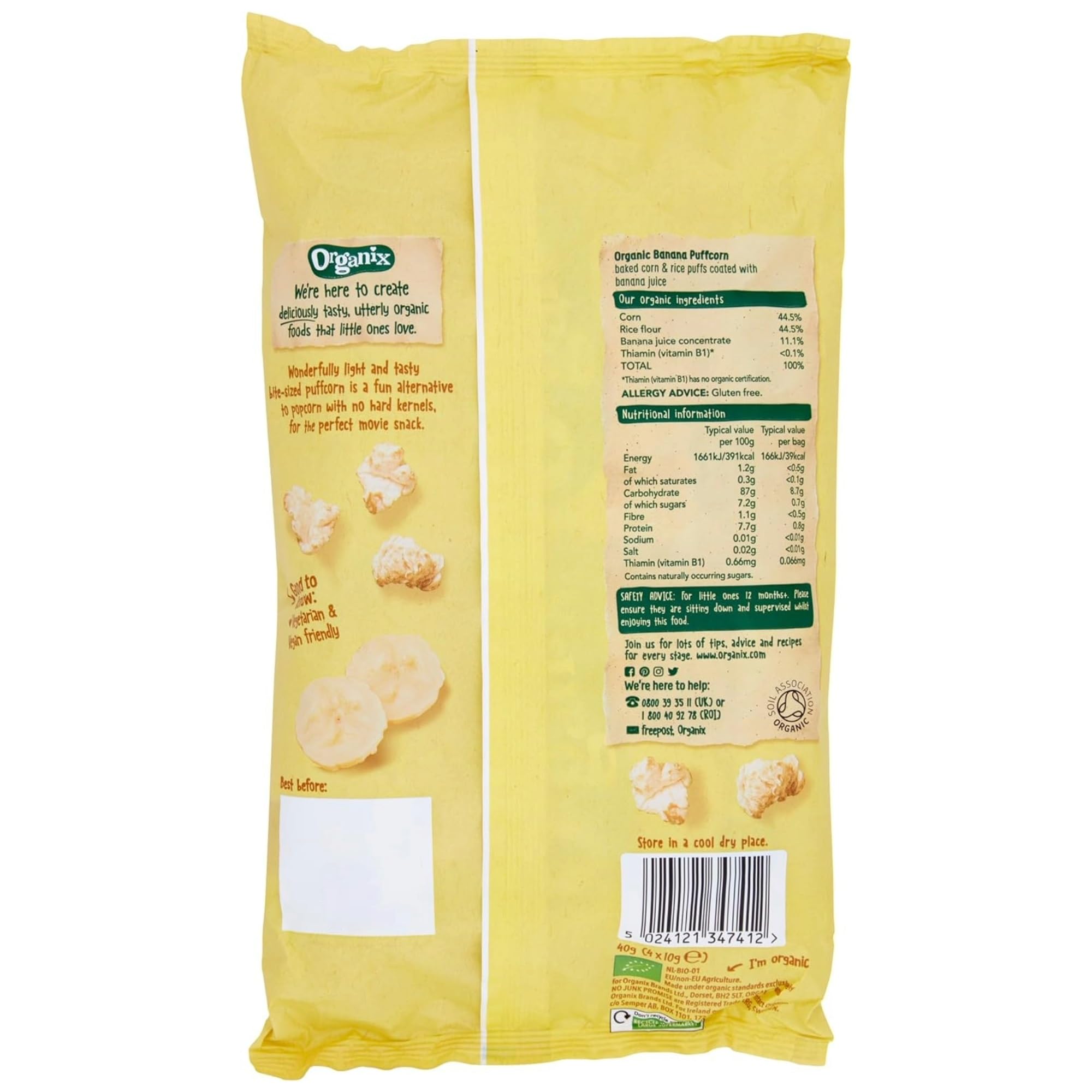 Organix Banana Puffcorn Organic Finger Food Toddler Snack 12+ Months 4
