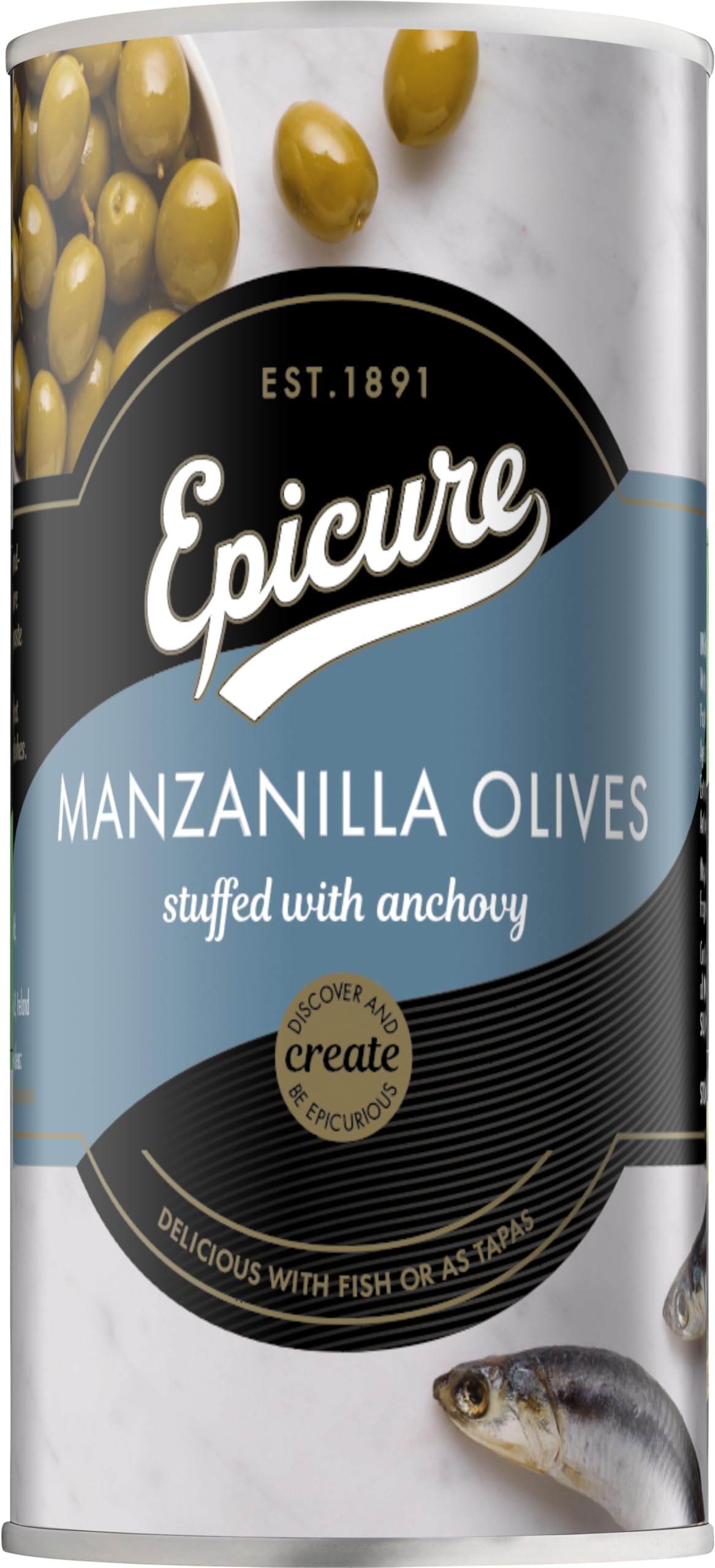 Epicure Manzanilla Olives Stuffed with Anchovy - Pitted, 350g Jar