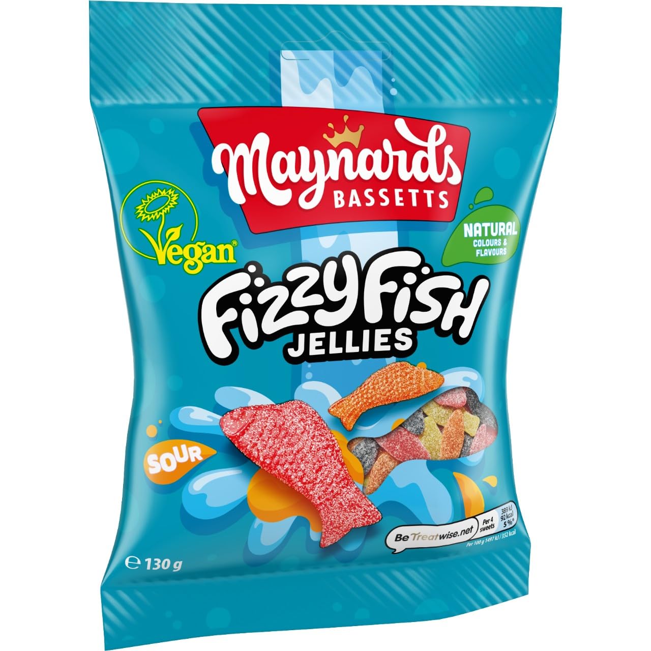 Maynards Bassetts Fizzy Fish, weiche und sprudelnde Fruchtgelee-Süßigkeiten – 130-g-Beutel