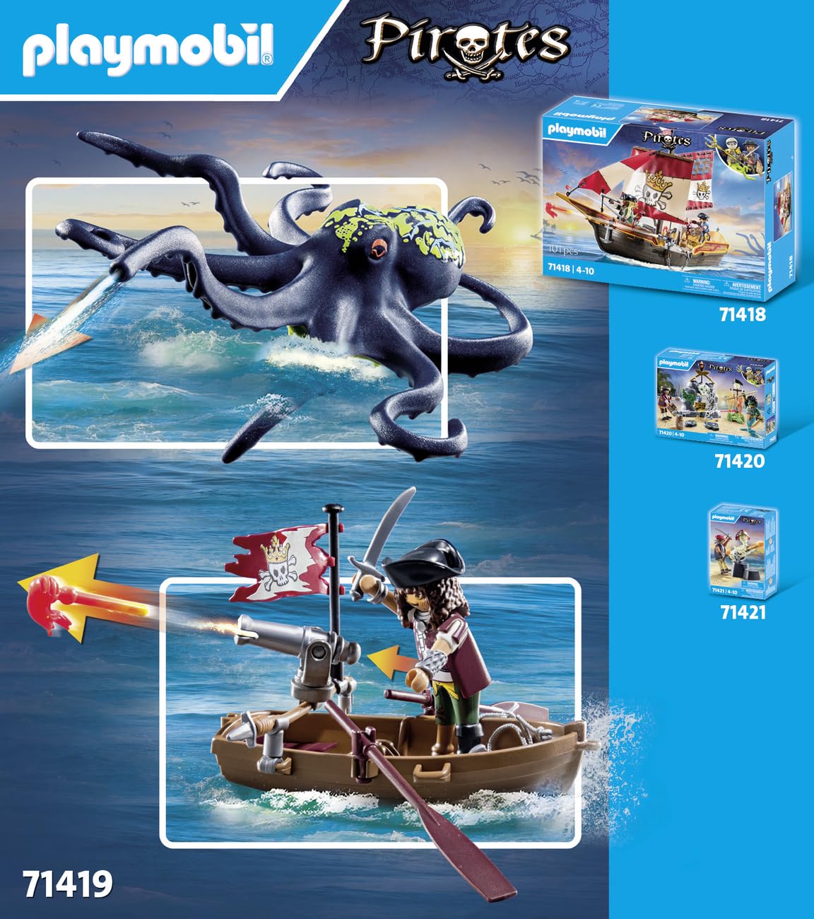 Playmobil 71419 Pirates: Pirate vs. Deeper – Battle with the Giant Octopus Playset for Kids 4+