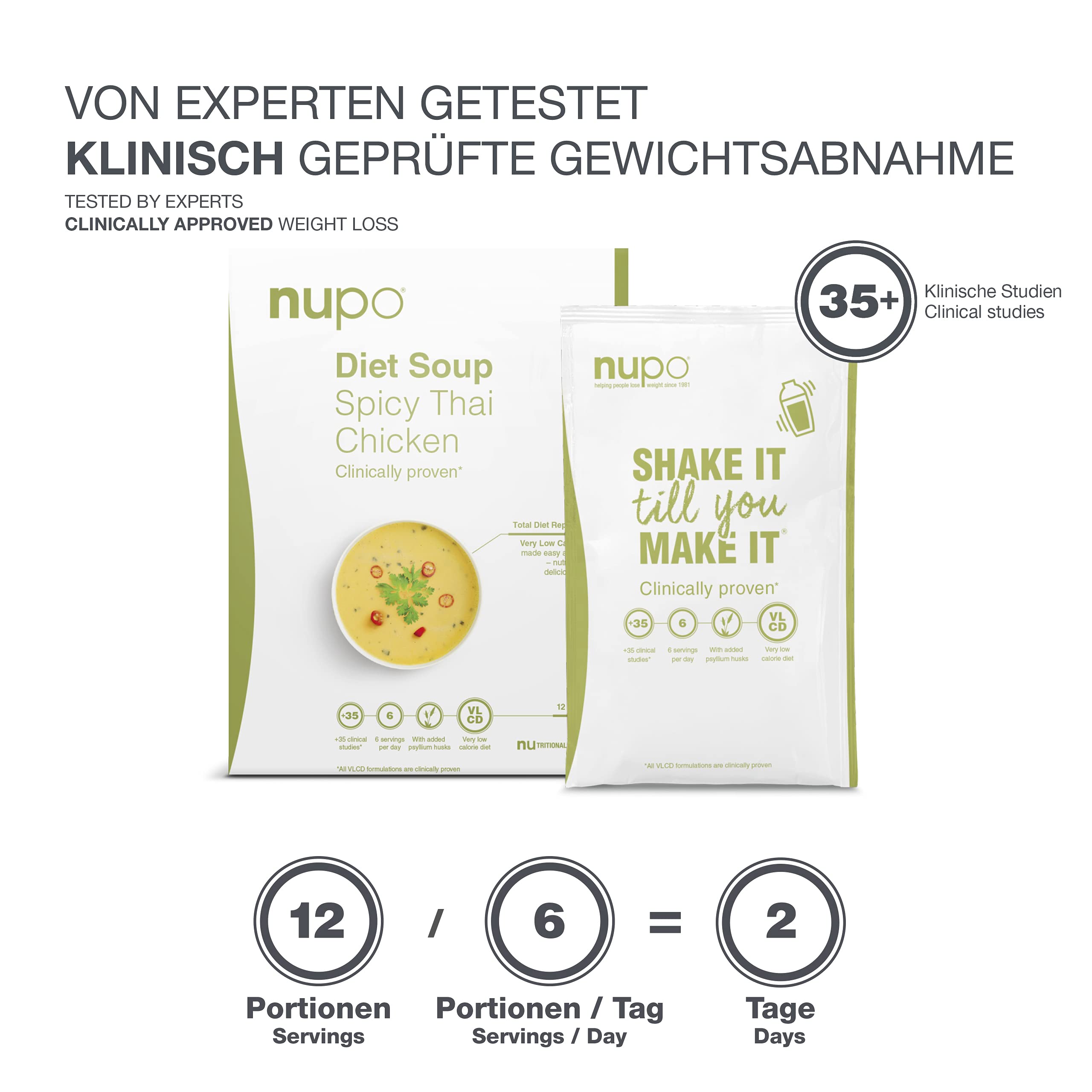 NUPO Diet Meal Replacement Gluten Free Spicy Thai Chicken Soup (12 Servings)