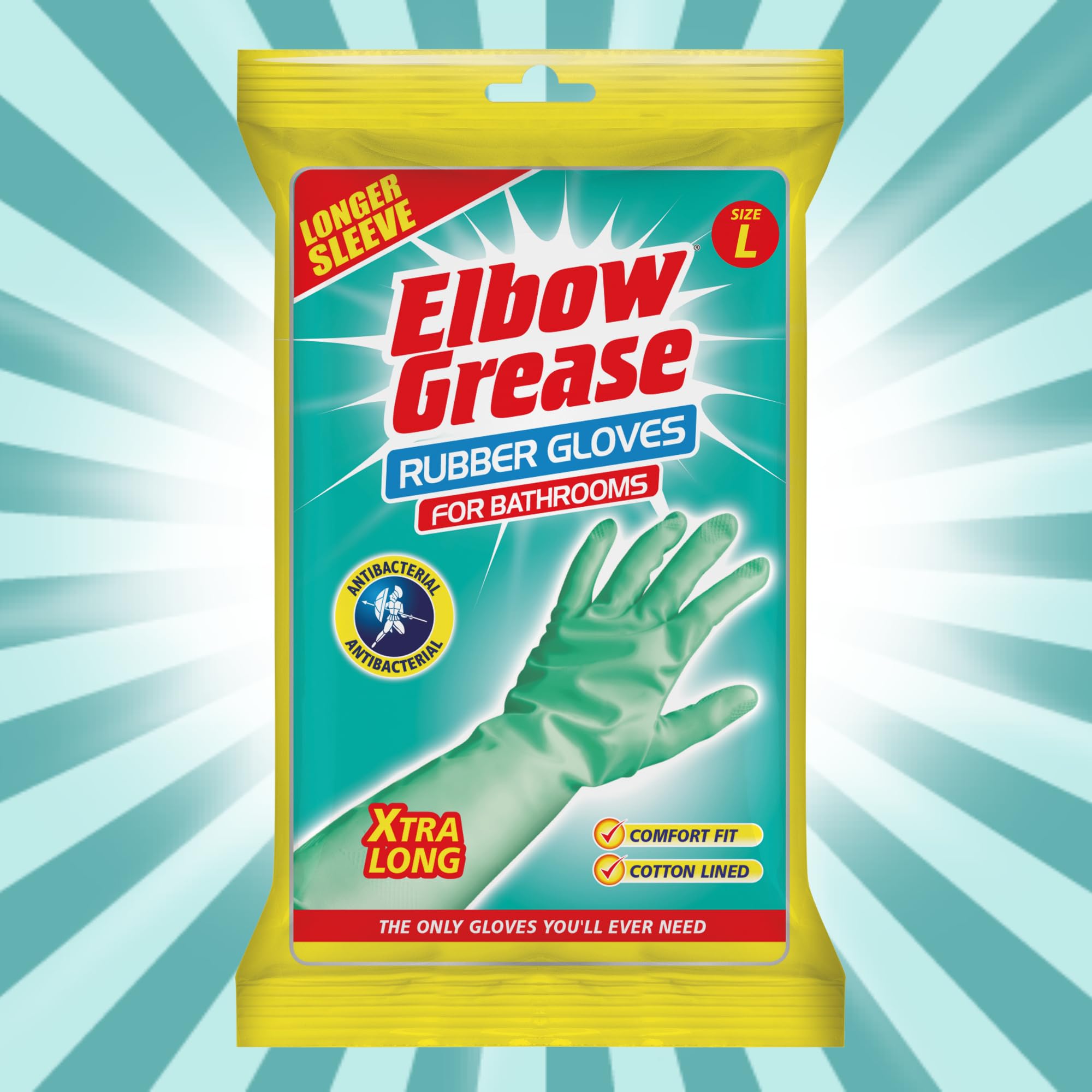Elbow Grease Rubber Cleaning Gloves - Cotton Lined, Elbow Length, Antibacterial | Size L 6
