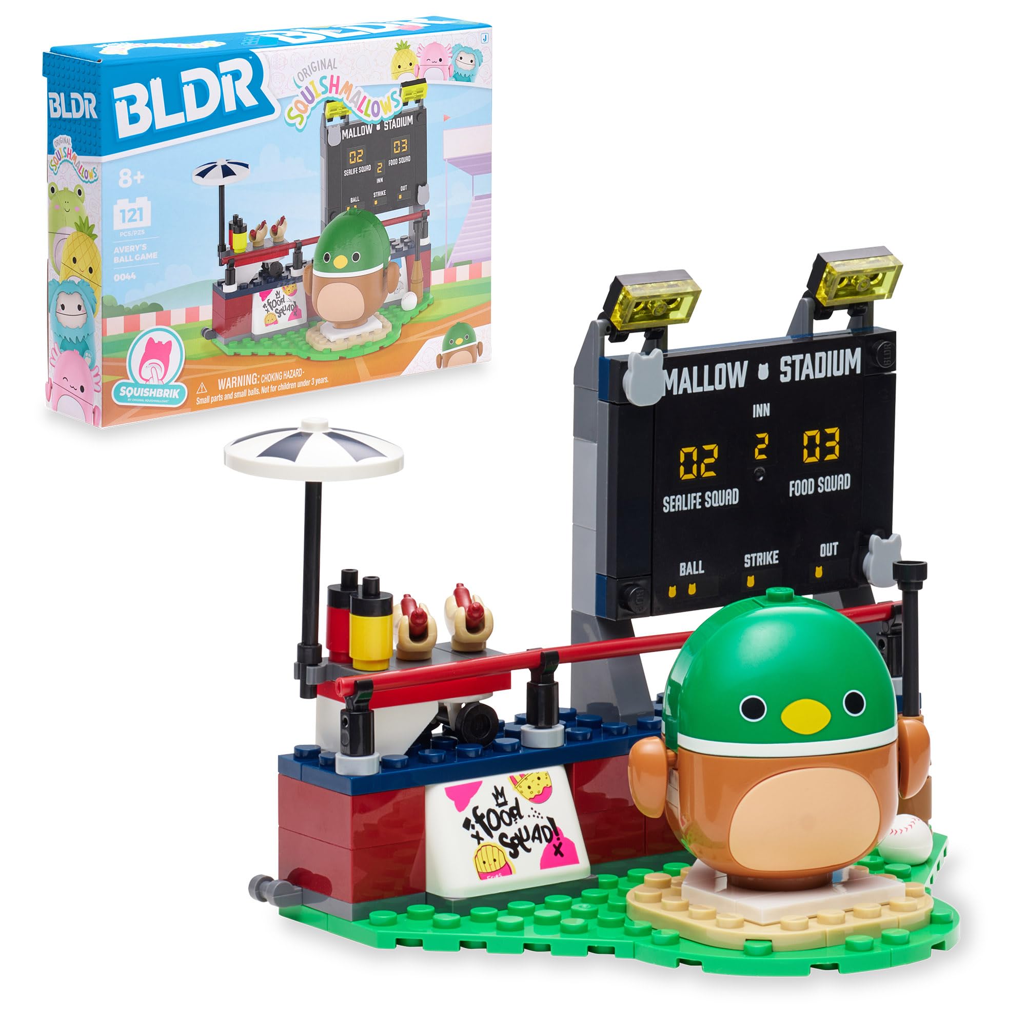 BLDR Squishmallows Avery’s Ball Game Building Set - 121-Piece Playset with Buildable Figure