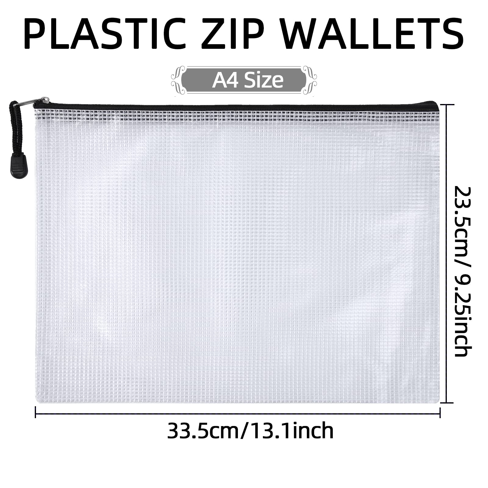 NORTHERN BROTHERS A4 PVC Zip Wallets - Waterproof, Semi-Transparent, Black Zipper | 24 Pack