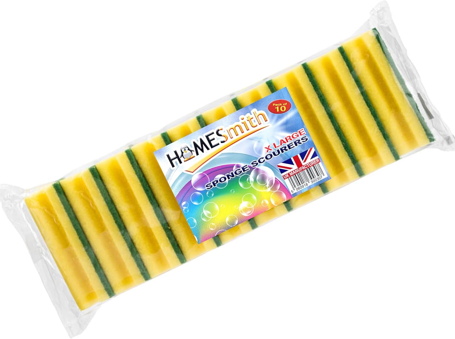HomeSmith Heavy Duty Scrub Large Sponge - Dual-Sided Dishwashing & Cleaning Sponge (Pack of 10)