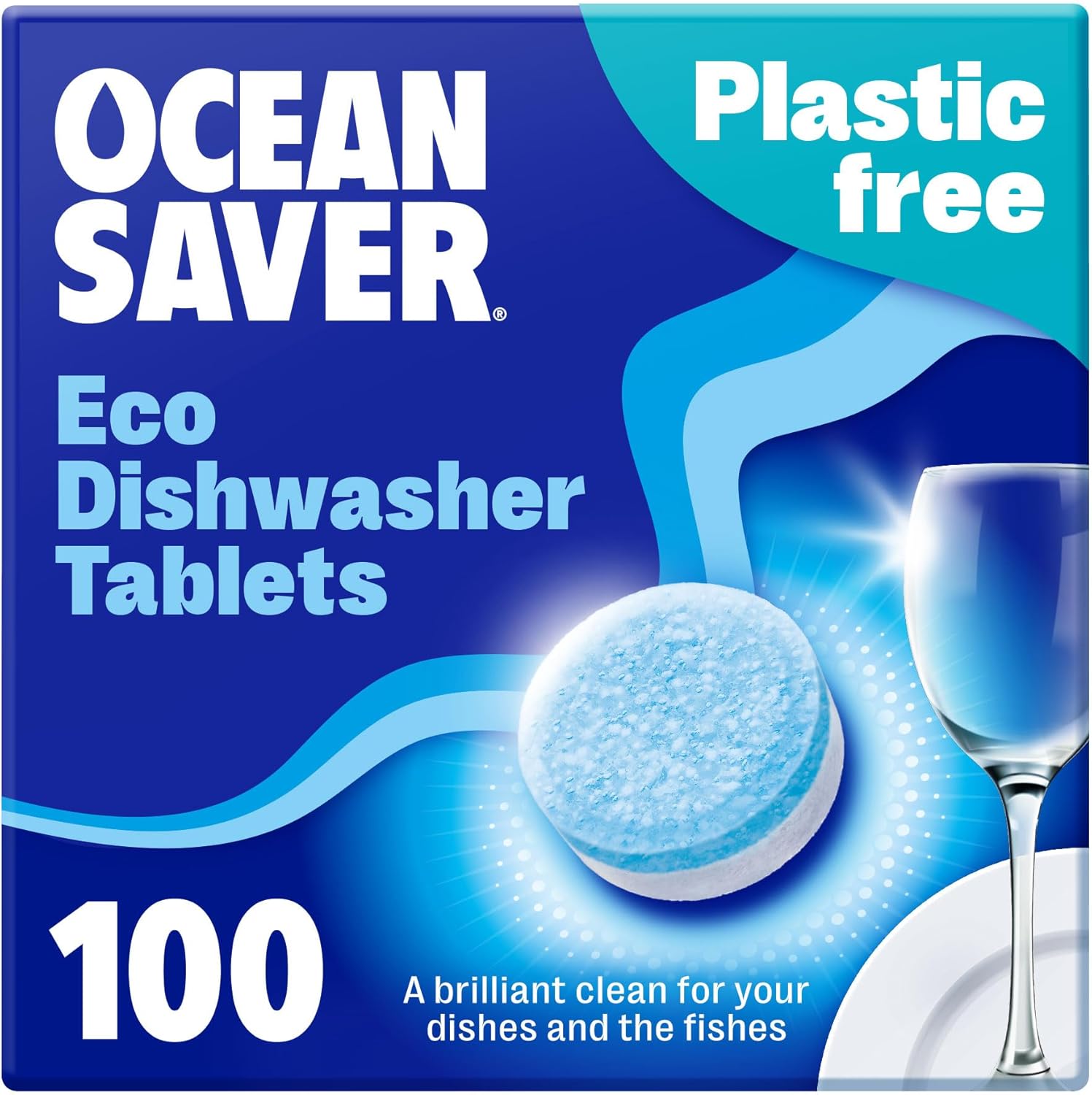 OceanSaver Eco-Friendly Dishwasher Tablets - 100 Pack | Plastic-Free, Non-Toxic Cleaning