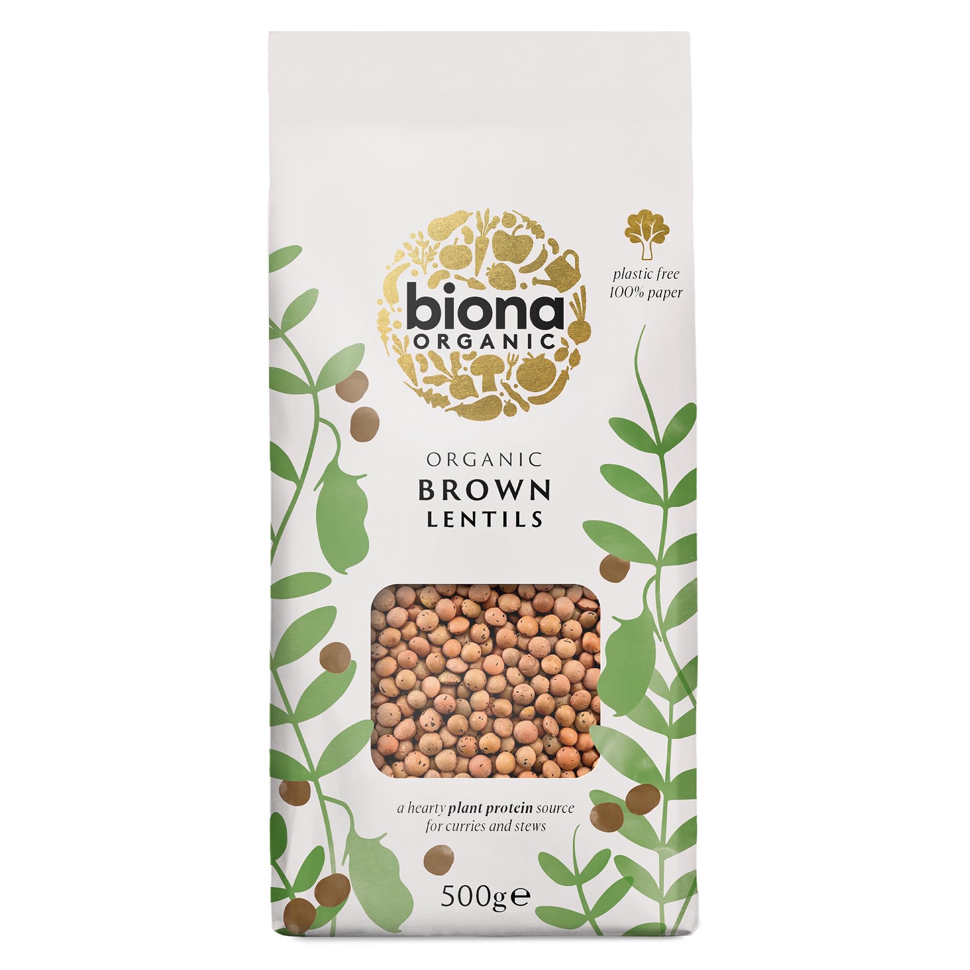 Biona Organic Brown Lentils, 500g - Certified Organic, Vegan, High in Protein & Fibre