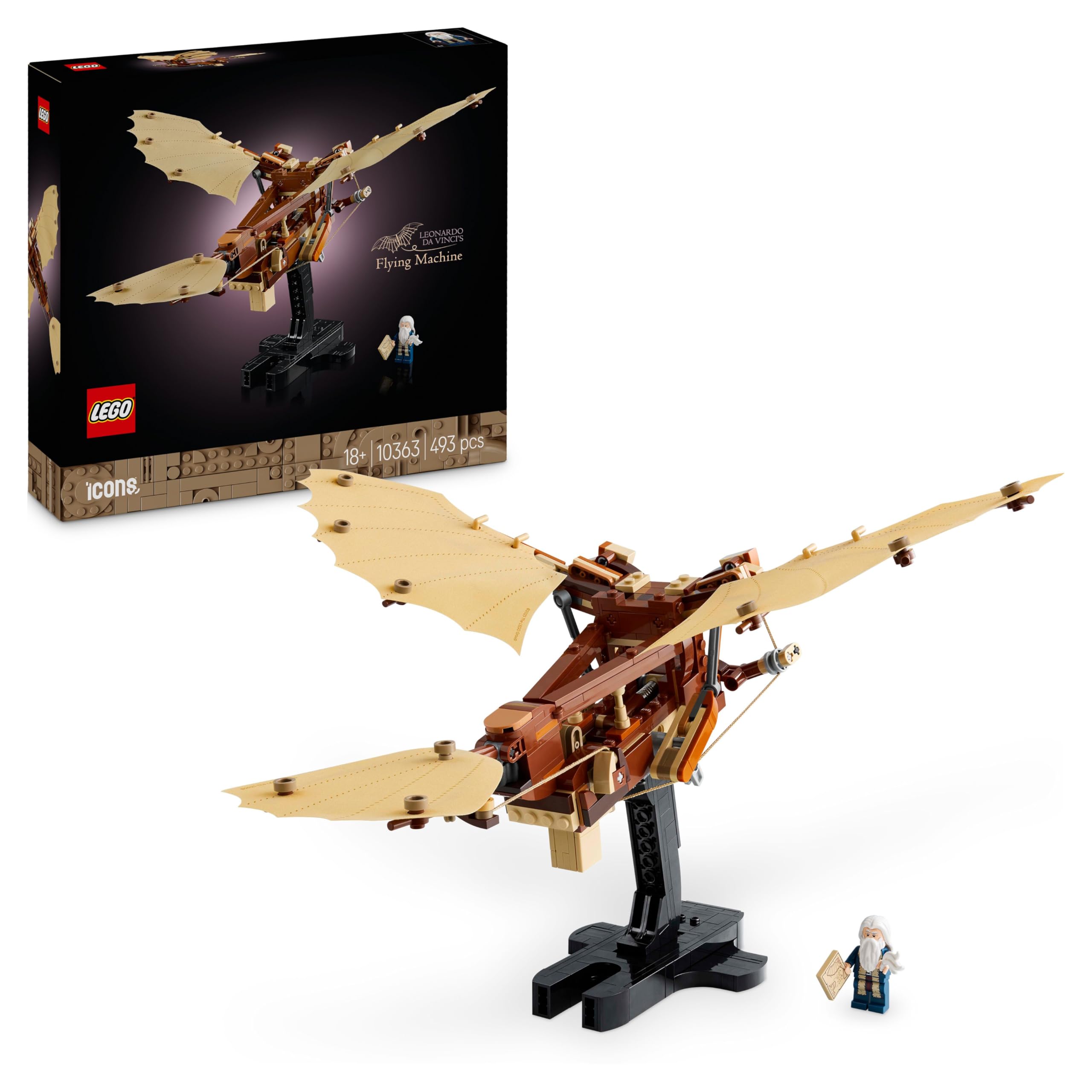 LEGO Icons Leonardo da Vinci’s Flying Machine Building Set - 493-Piece Adult Model with Minifigure