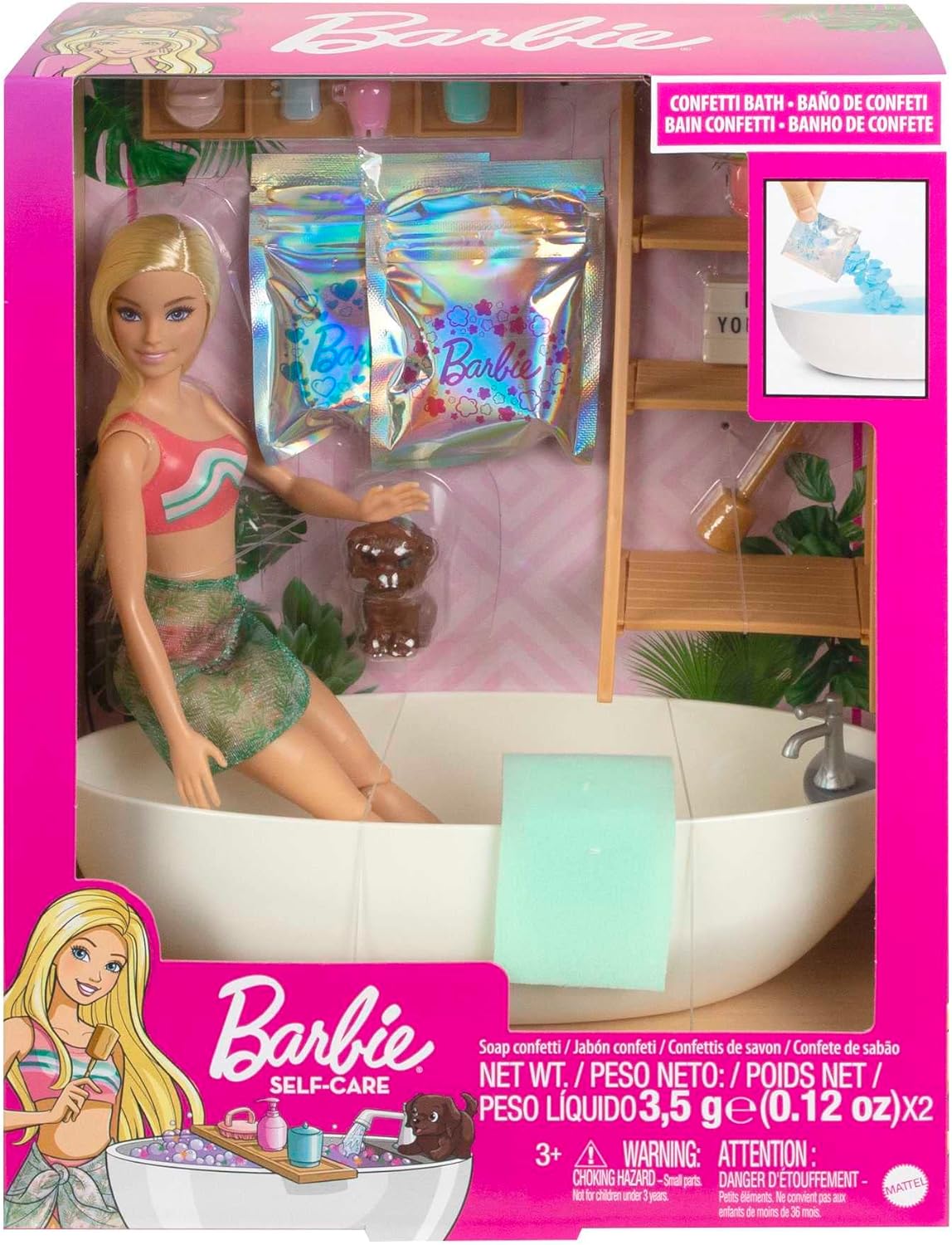Barbie Confetti Bathtub Playset with Doll, Puppy & 17-Piece Accessories 4