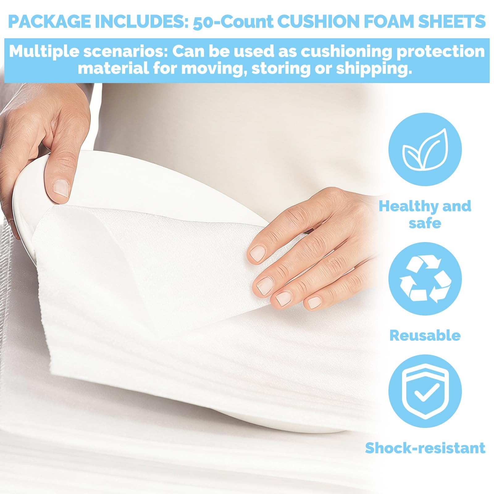 ASelected Cushion Foam Sheets - 50 Count Pre-Cut Wrap Protection | 12' x 12' | White 7